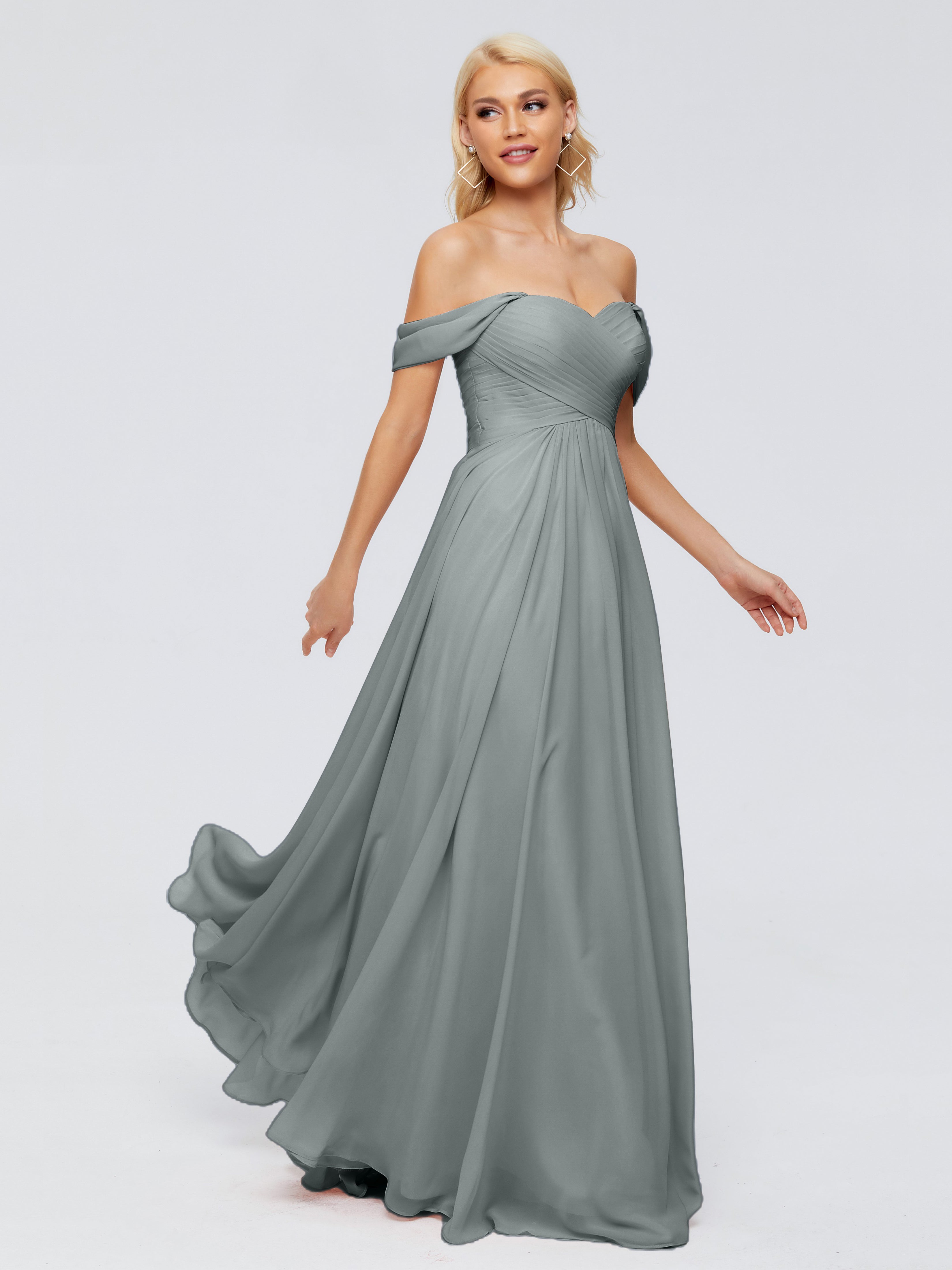 Robe De Demoiselle D Honneur Grise Trapèze Encolure Dégagée Mousseline Robes Demoiselle D'Honneur