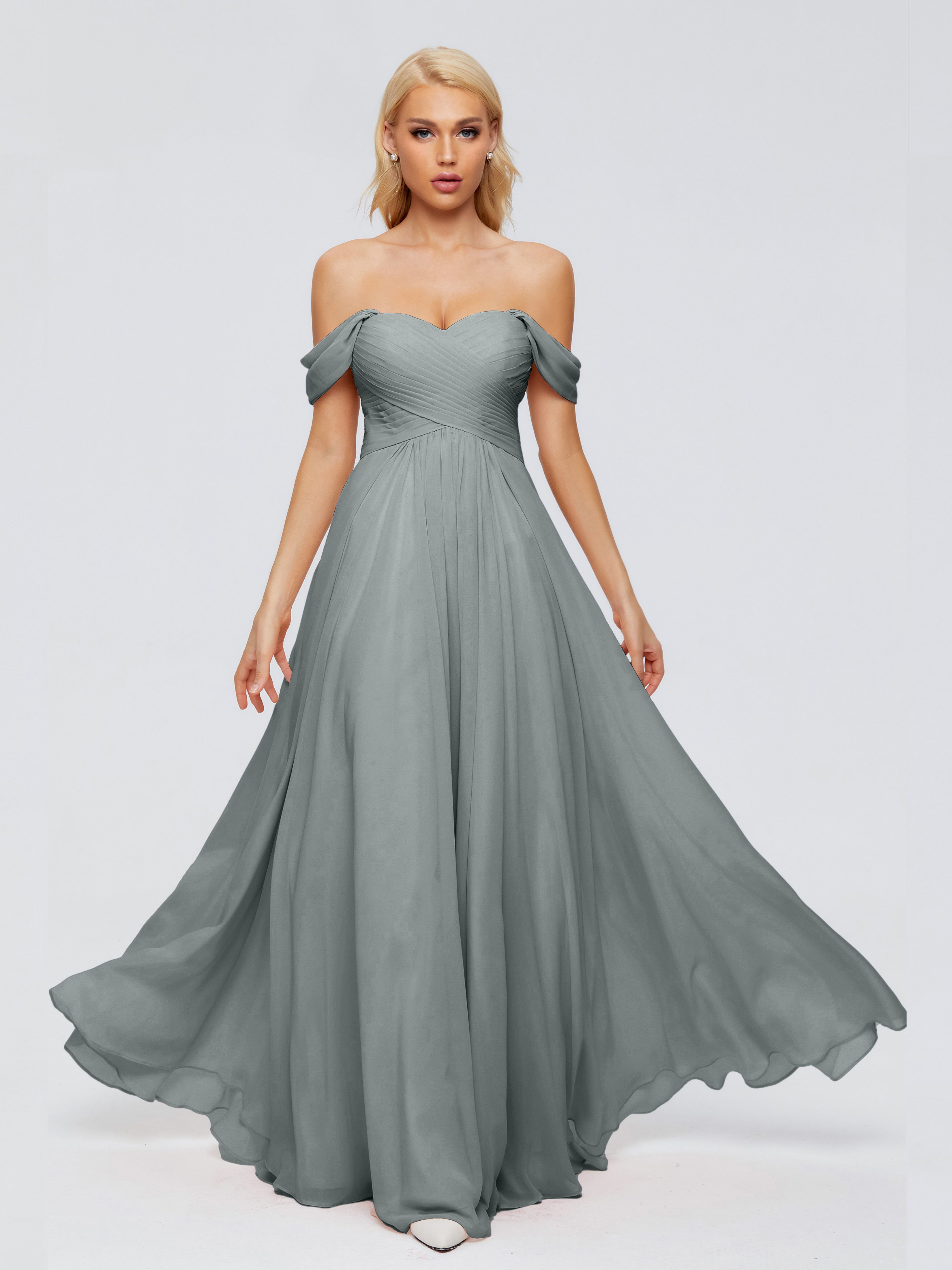 Robe De Demoiselle D Honneur Grise Trapèze Encolure Dégagée Mousseline Robes Demoiselle D'Honneur