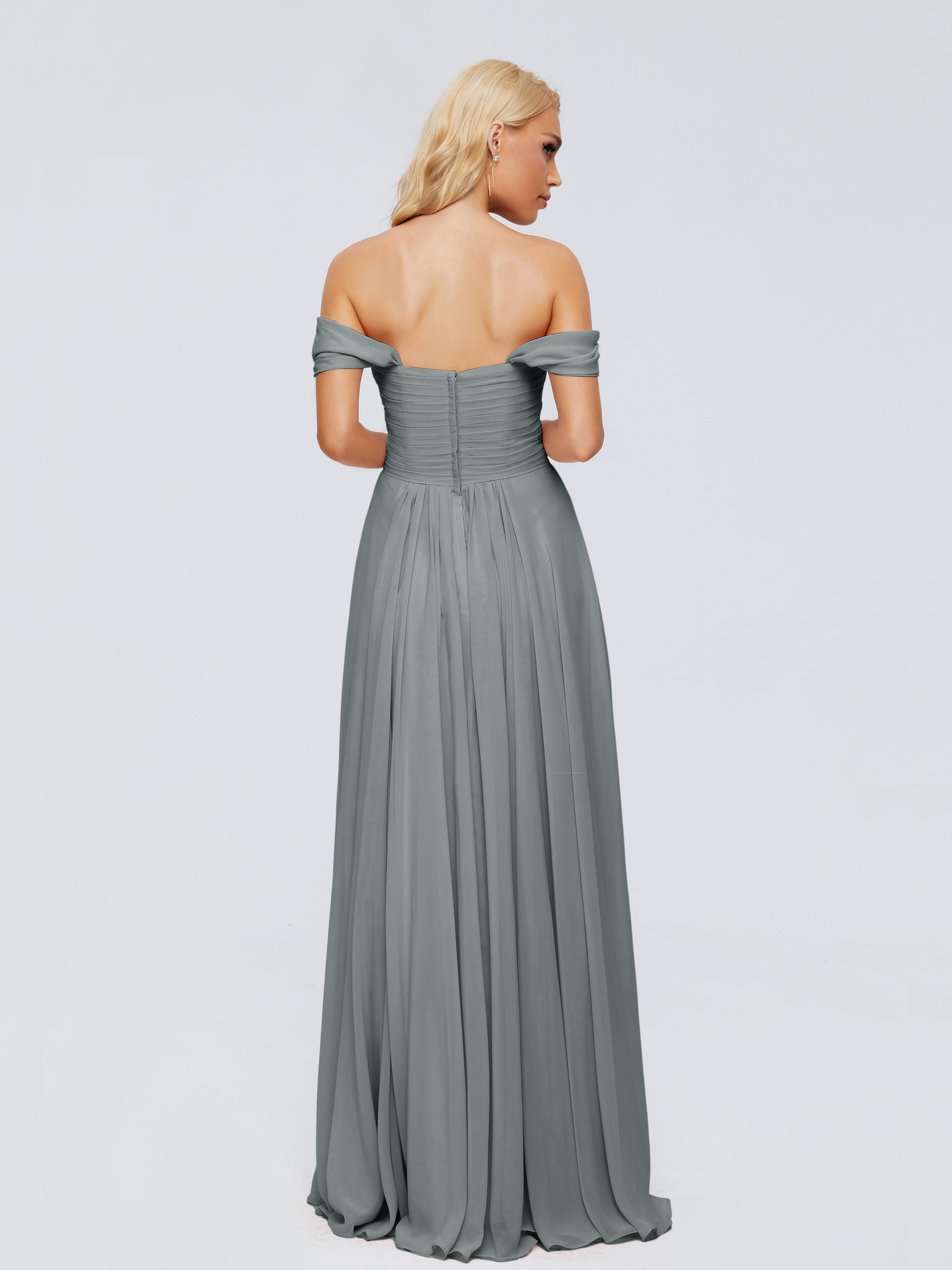 Robe De Demoiselle D Honneur Grise Trapèze Encolure Dégagée Mousseline Robes Demoiselle D'Honneur