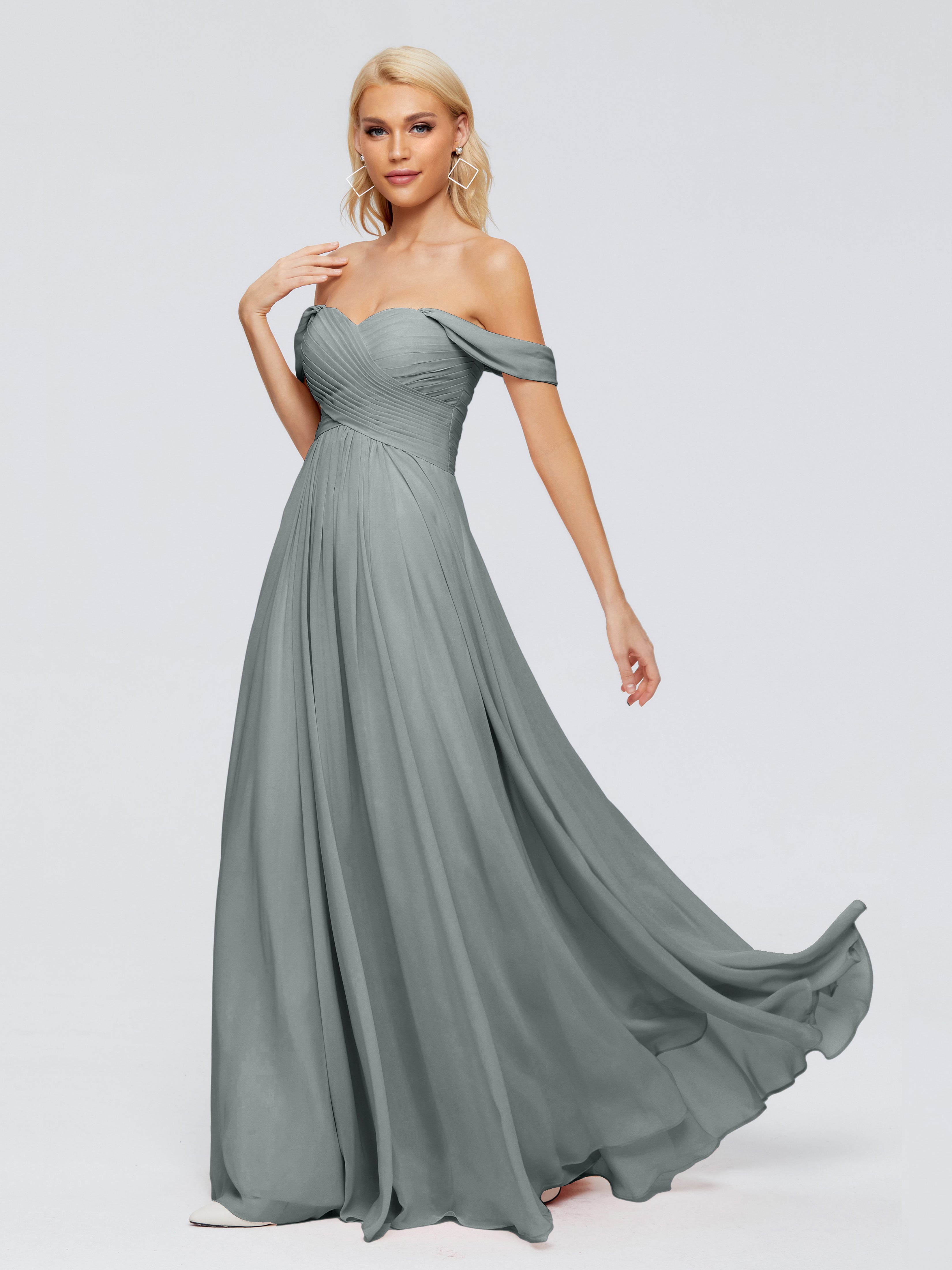 Robe De Demoiselle D Honneur Grise Trapèze Encolure Dégagée Mousseline Robes Demoiselle D'Honneur
