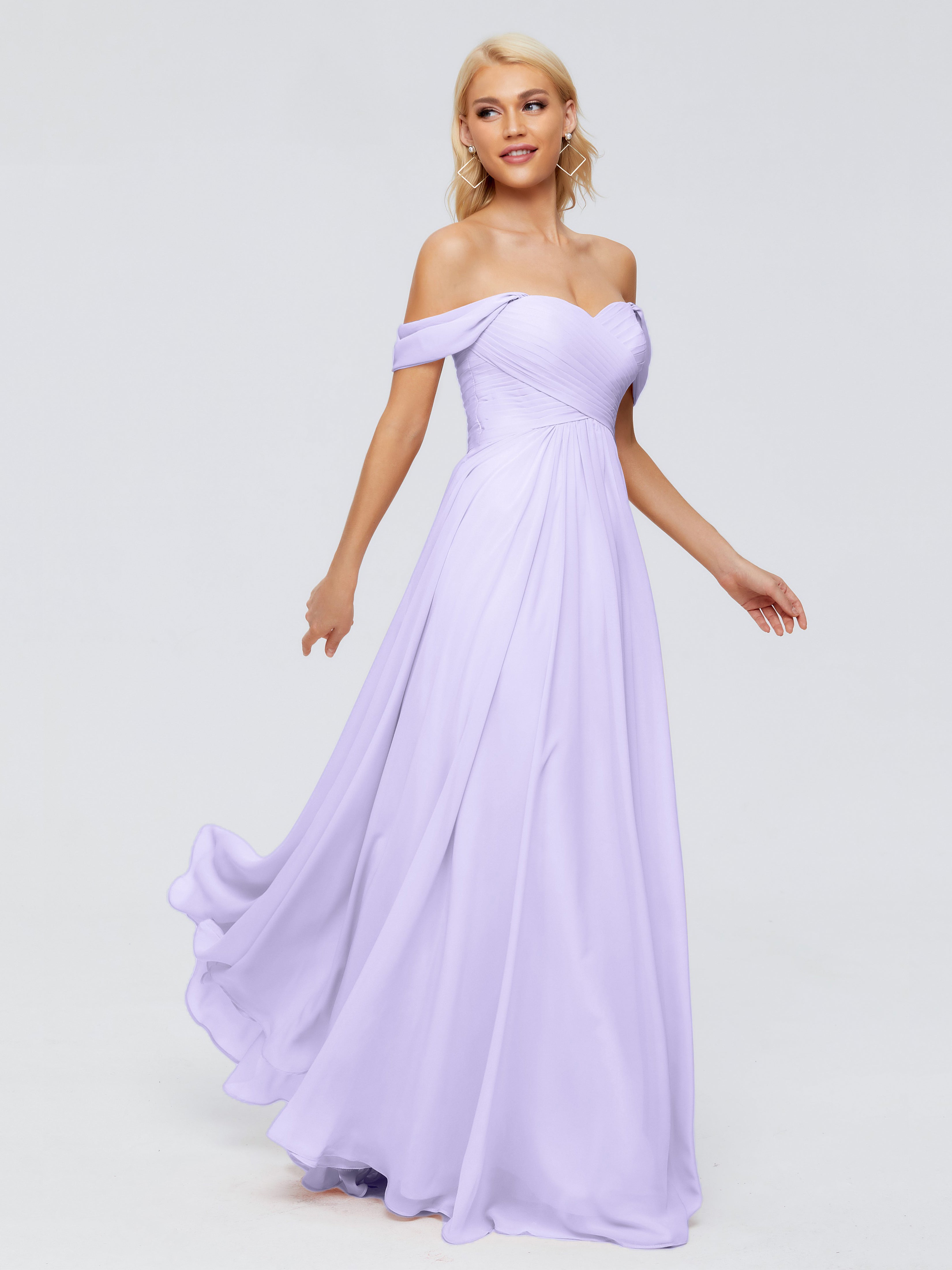 Robe Longue Lilas Demoiselle D Honneur Trapèze Encolure Dégagée Mousseline Robes Demoiselle D'Honneur