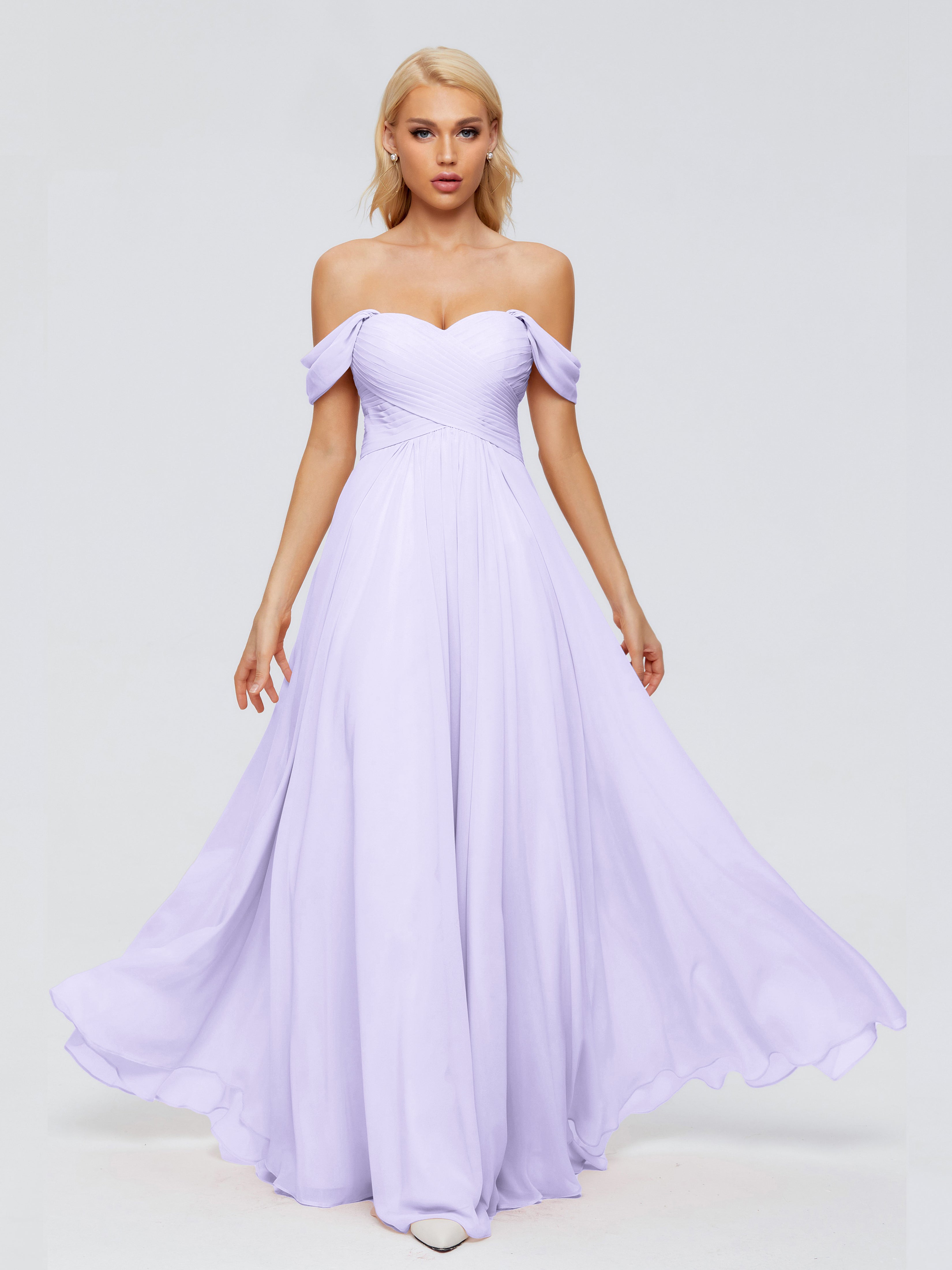 Robe Longue Lilas Demoiselle D Honneur Trapèze Encolure Dégagée Mousseline Robes Demoiselle D'Honneur