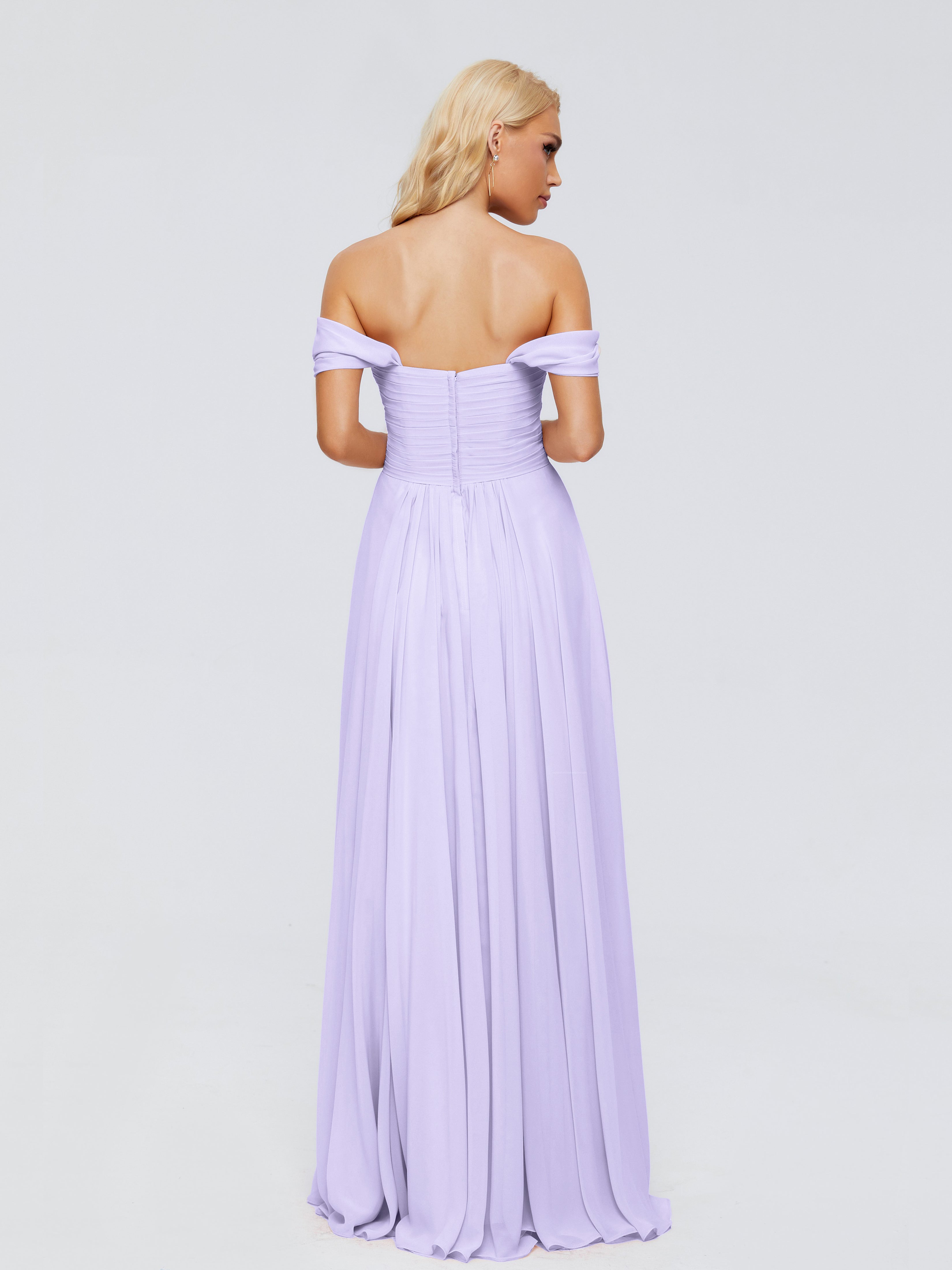 Robe Longue Lilas Demoiselle D Honneur Trapèze Encolure Dégagée Mousseline Robes Demoiselle D'Honneur