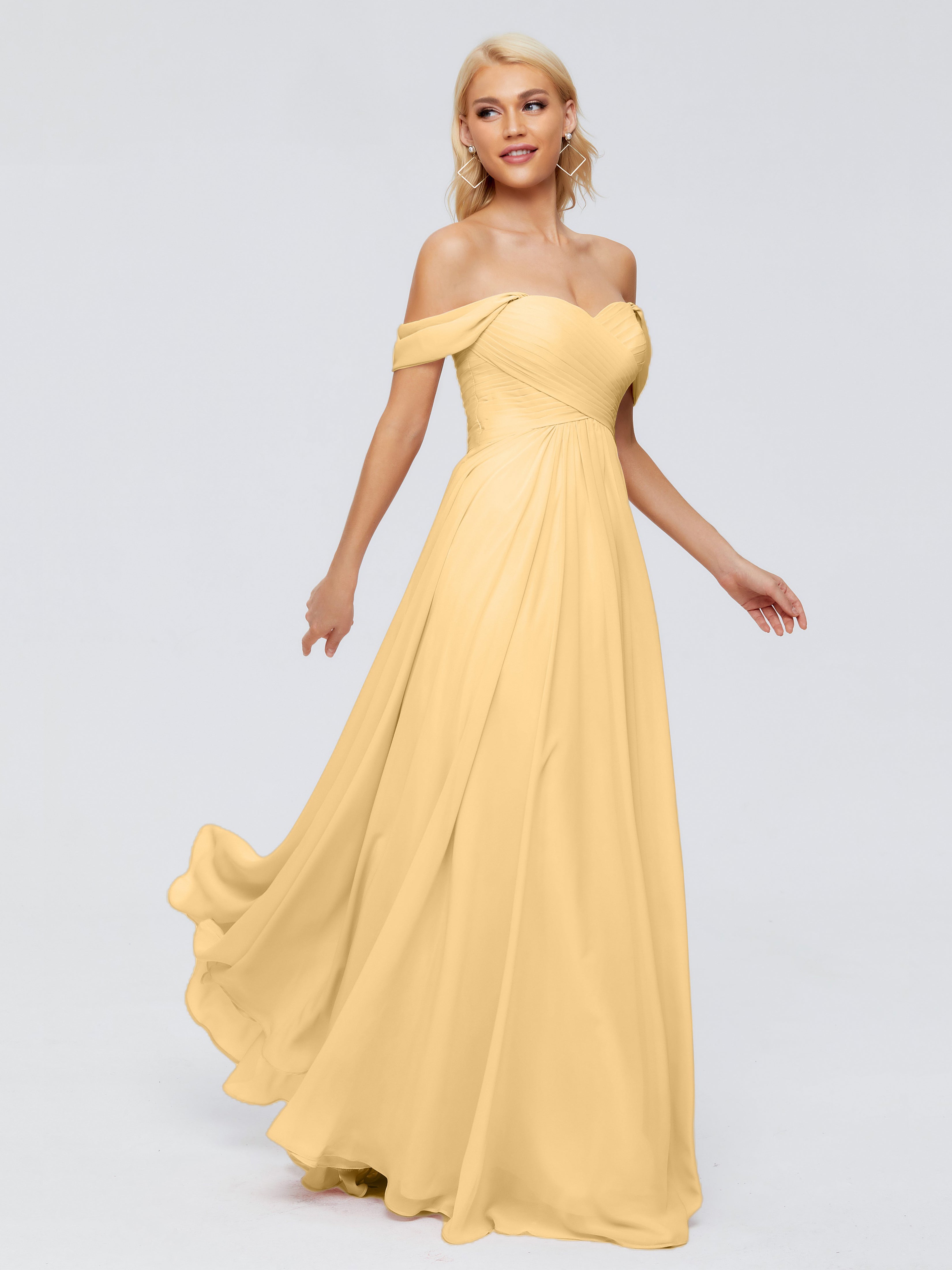 Robe Demoiselle D Honneur Doré Trapèze Encolure Dégagée Mousseline Robes Demoiselle D'Honneur