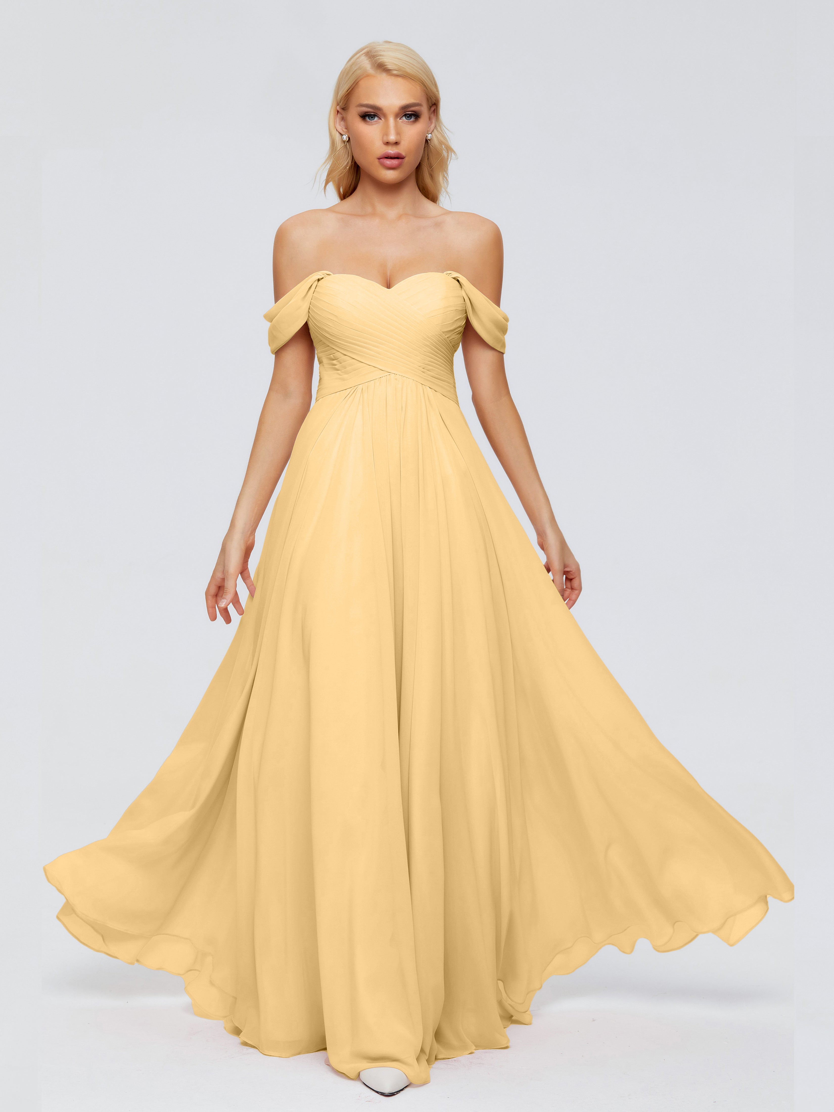 Robe Demoiselle D Honneur Doré Trapèze Encolure Dégagée Mousseline Robes Demoiselle D'Honneur