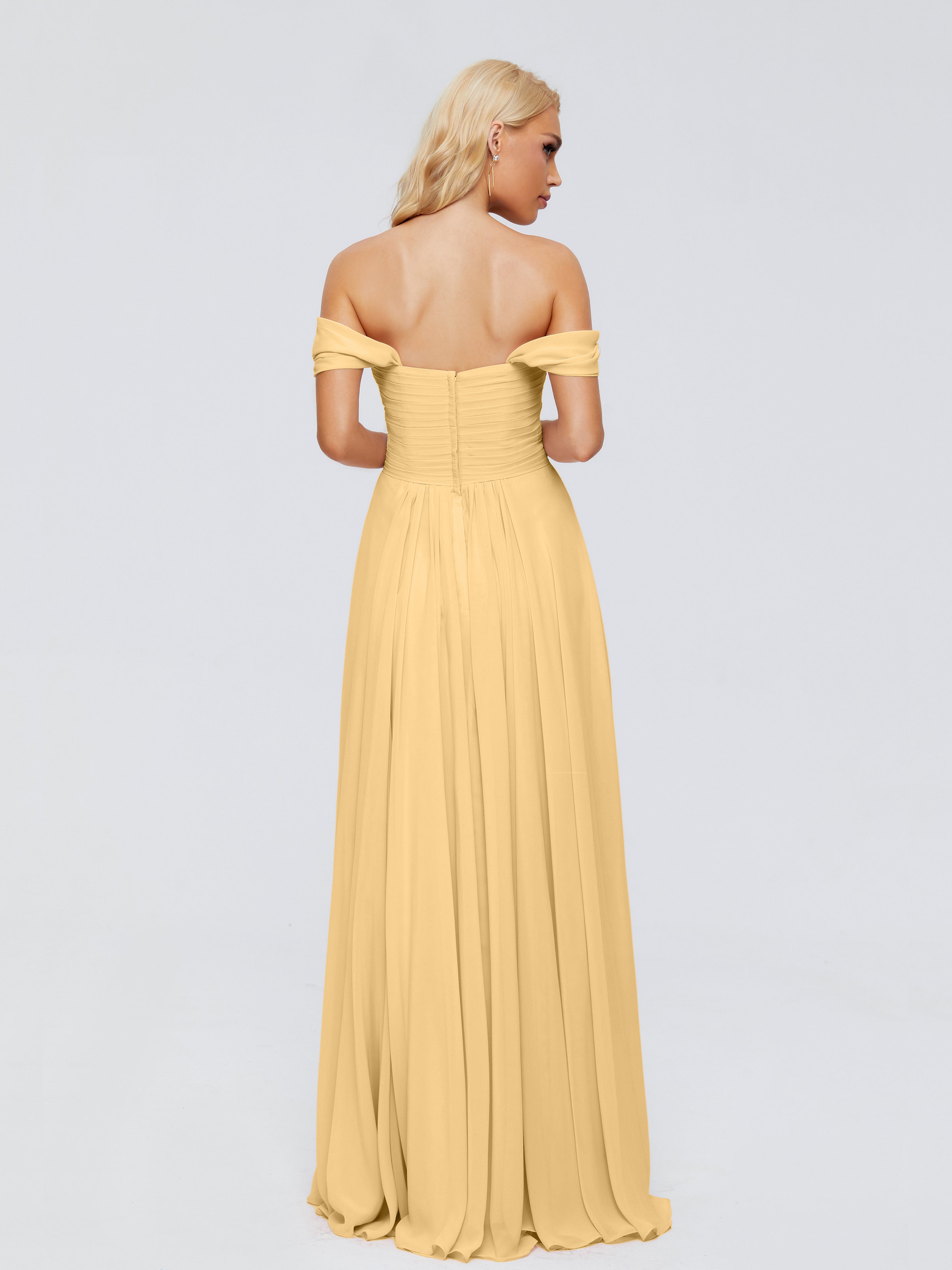 Robe Demoiselle D Honneur Doré Trapèze Encolure Dégagée Mousseline Robes Demoiselle D'Honneur