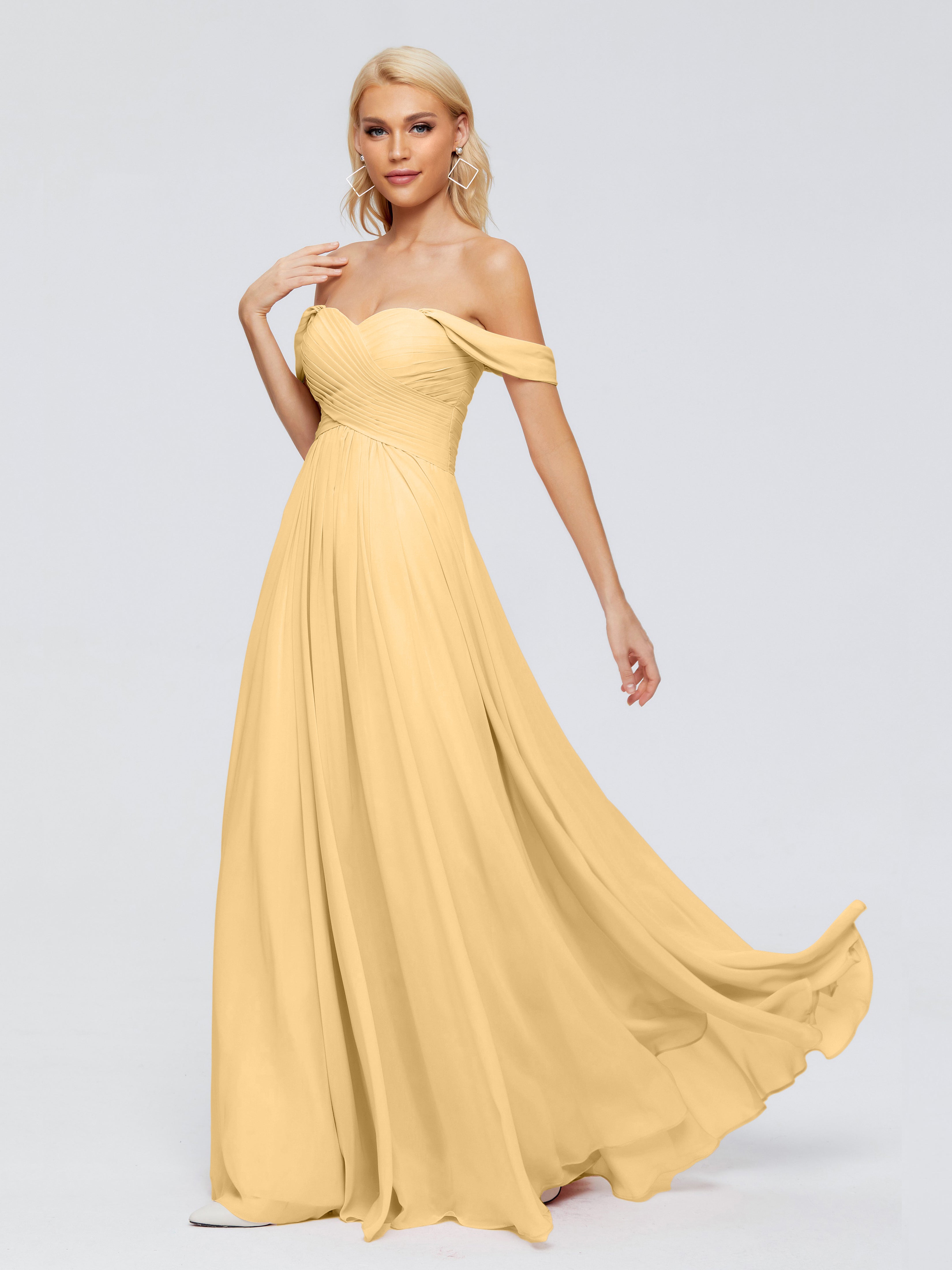 Robe Demoiselle D Honneur Doré Trapèze Encolure Dégagée Mousseline Robes Demoiselle D'Honneur