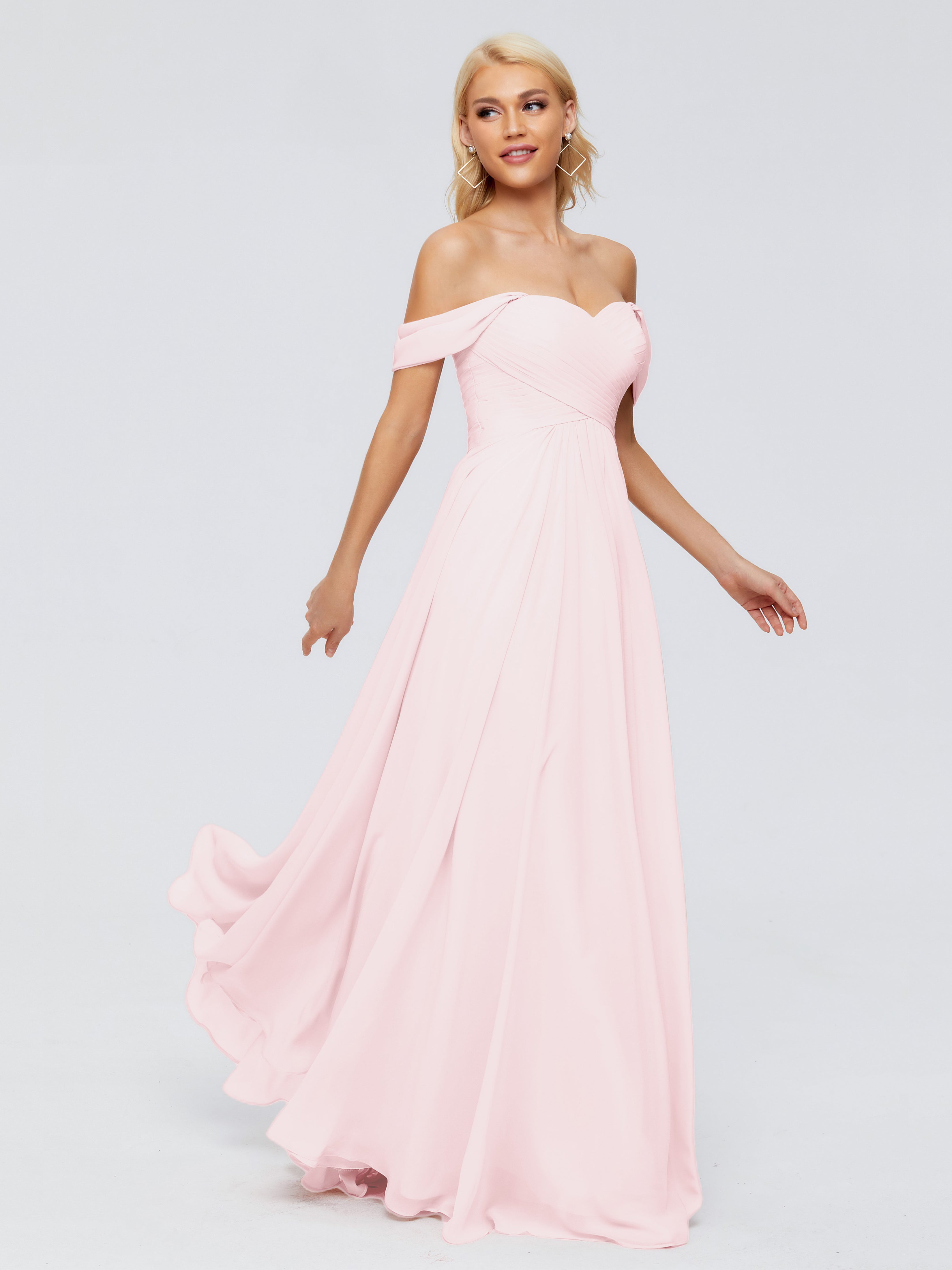 Robe Demoiselle Dhonneur Rose Pale Trapèze Encolure Dégagée Mousseline Robes Demoiselle D'Honneur