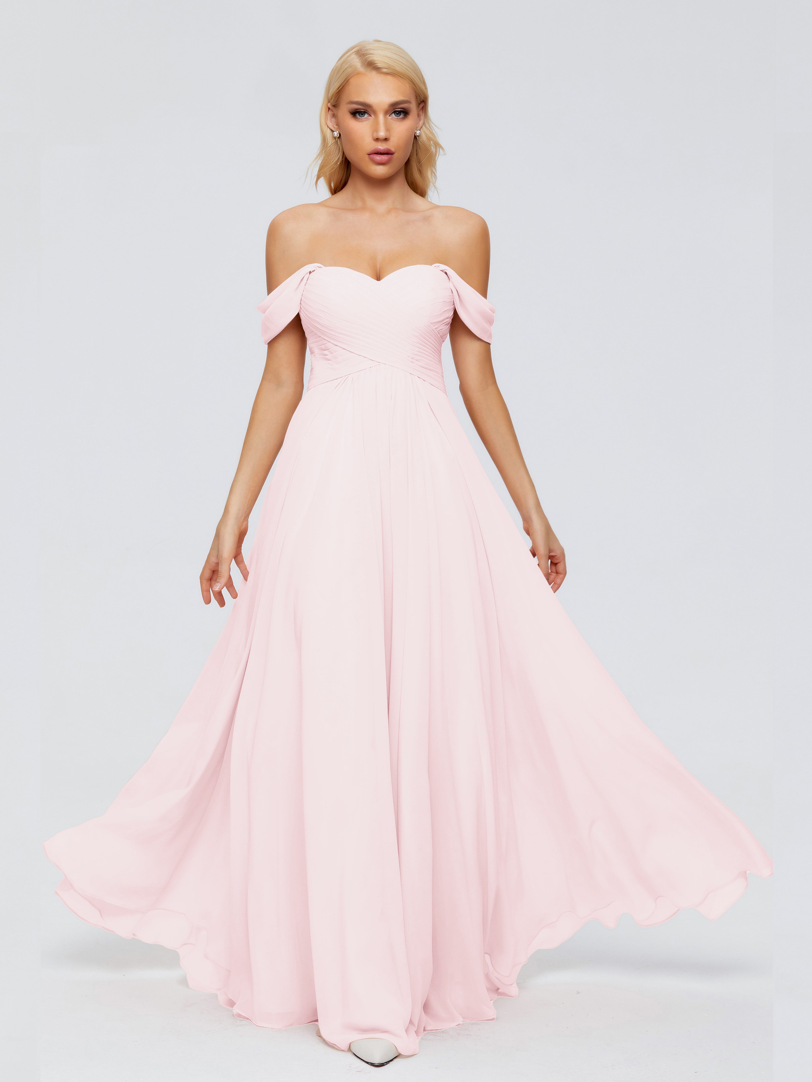 Robe Demoiselle Dhonneur Rose Pale Trapèze Encolure Dégagée Mousseline Robes Demoiselle D'Honneur