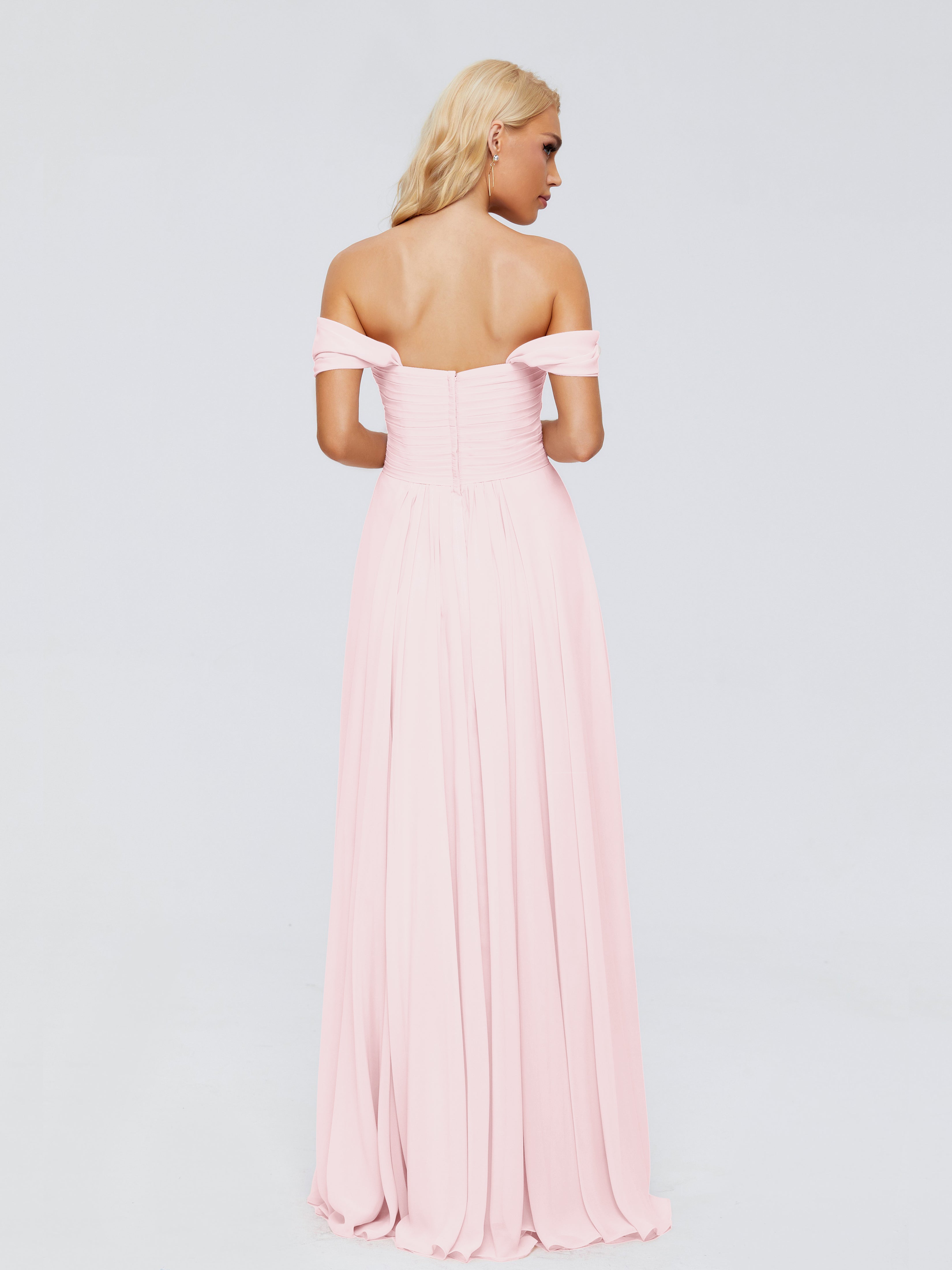 Robe Demoiselle Dhonneur Rose Pale Trapèze Encolure Dégagée Mousseline Robes Demoiselle D'Honneur