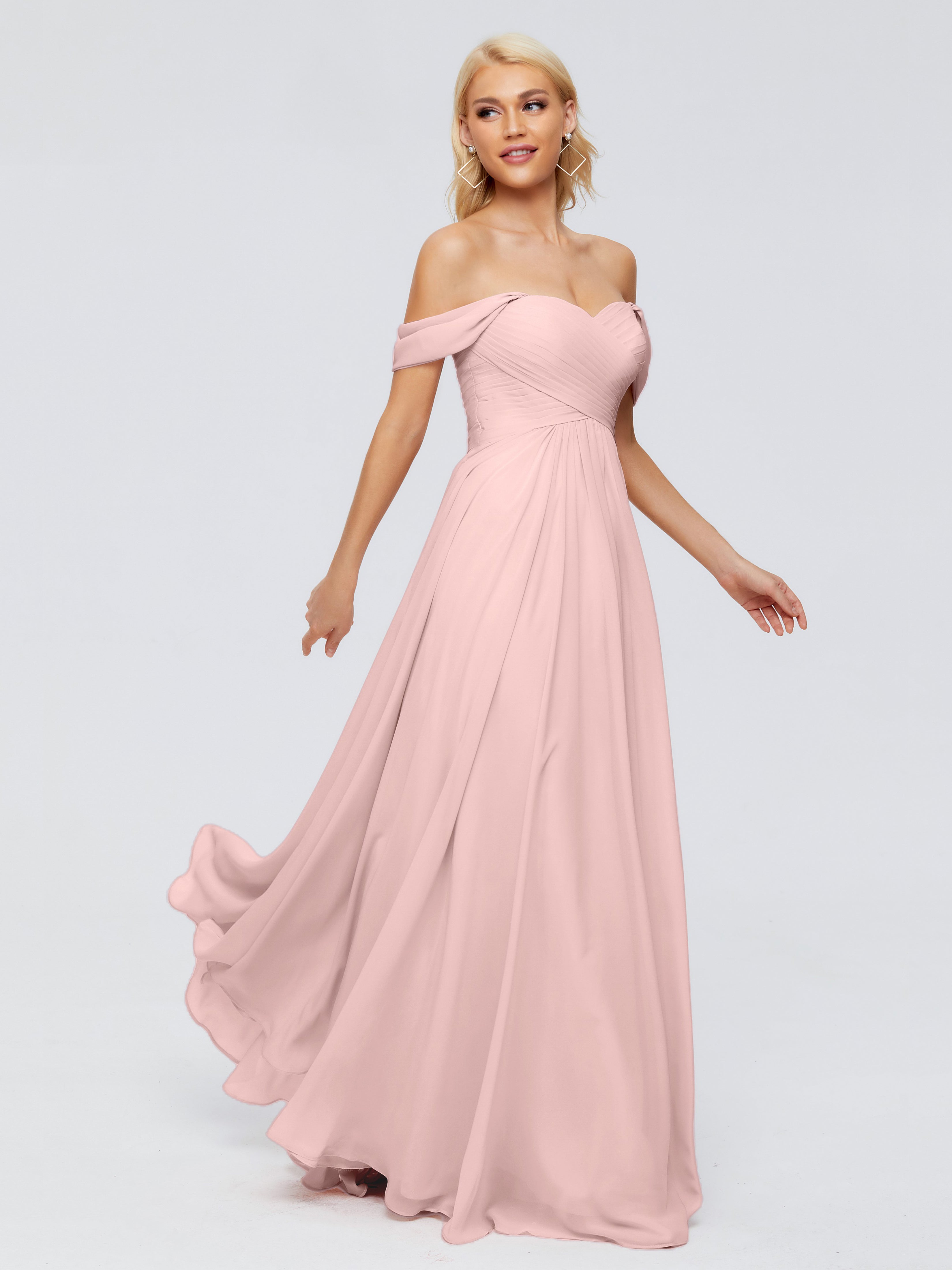 Rose Poudrée De Demoiselle D'Honneur Trapèze Encolure Dégagée Mousseline Robes Demoiselle D'Honneur