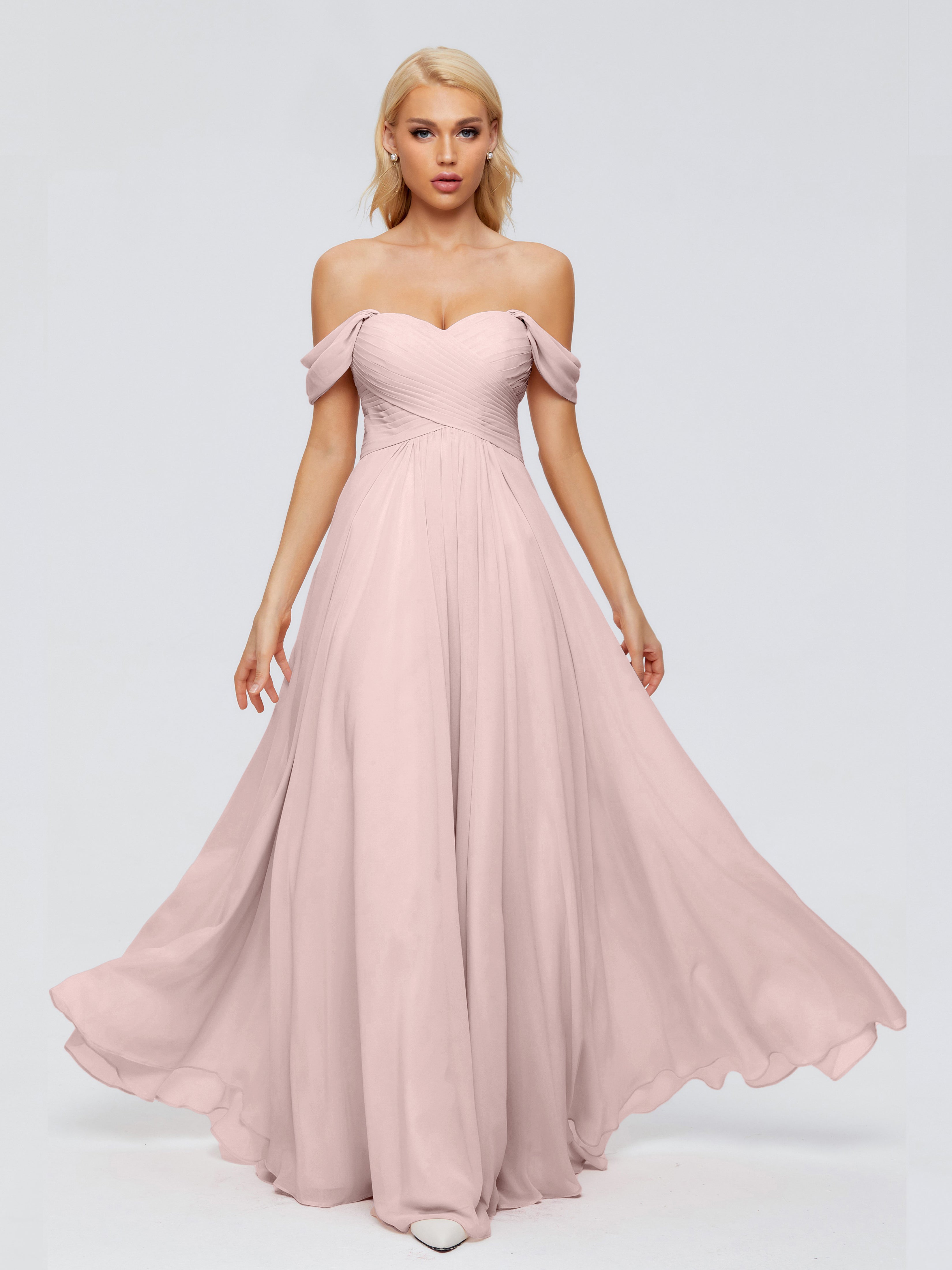 Rose Poudrée De Demoiselle D'Honneur Trapèze Encolure Dégagée Mousseline Robes Demoiselle D'Honneur