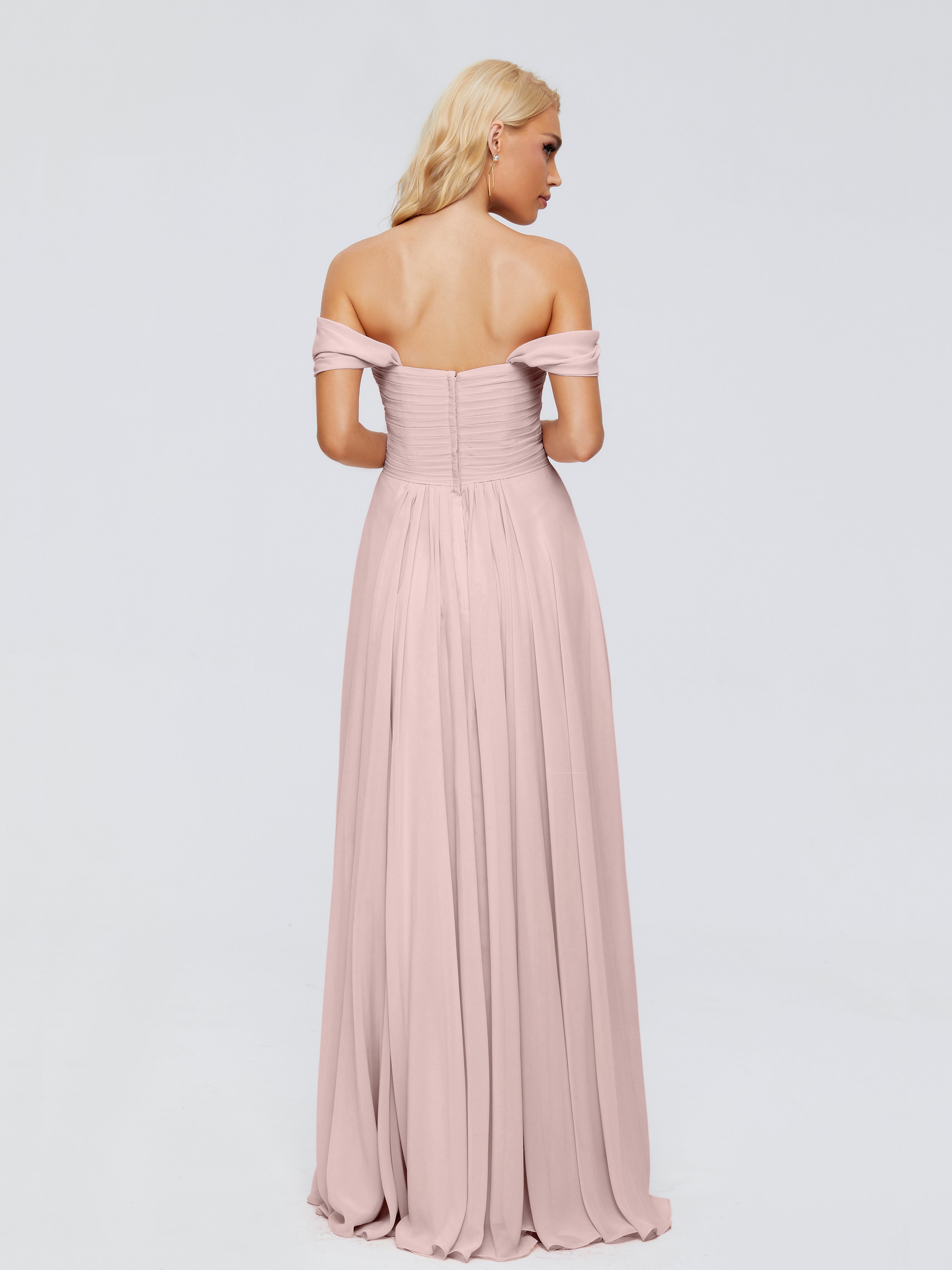 Rose Poudrée De Demoiselle D'Honneur Trapèze Encolure Dégagée Mousseline Robes Demoiselle D'Honneur