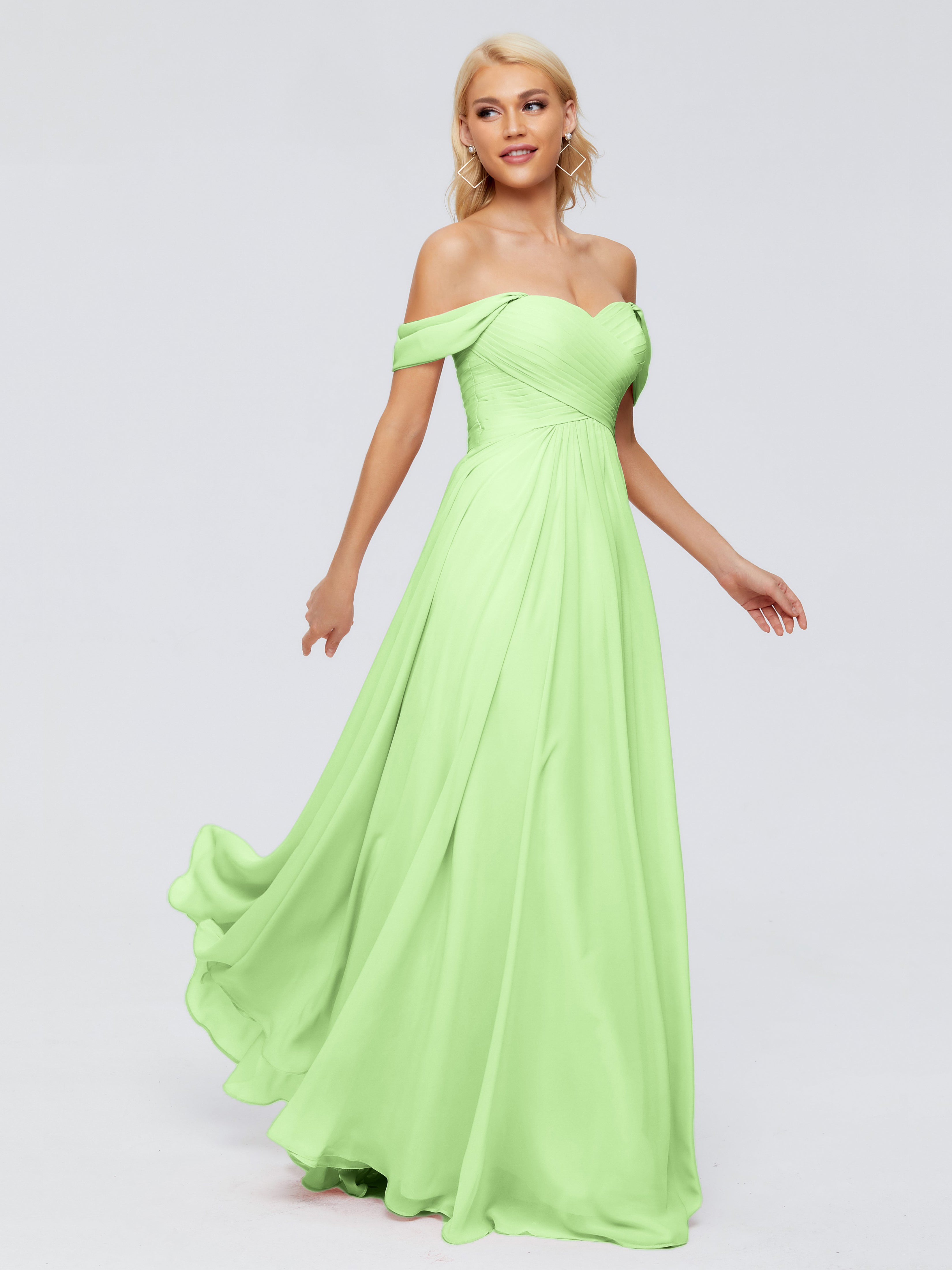 Robe De Demoiselle D Honneur Vert Sauge Trapèze Encolure Dégagée Mousseline Robes Demoiselle D'Honneur