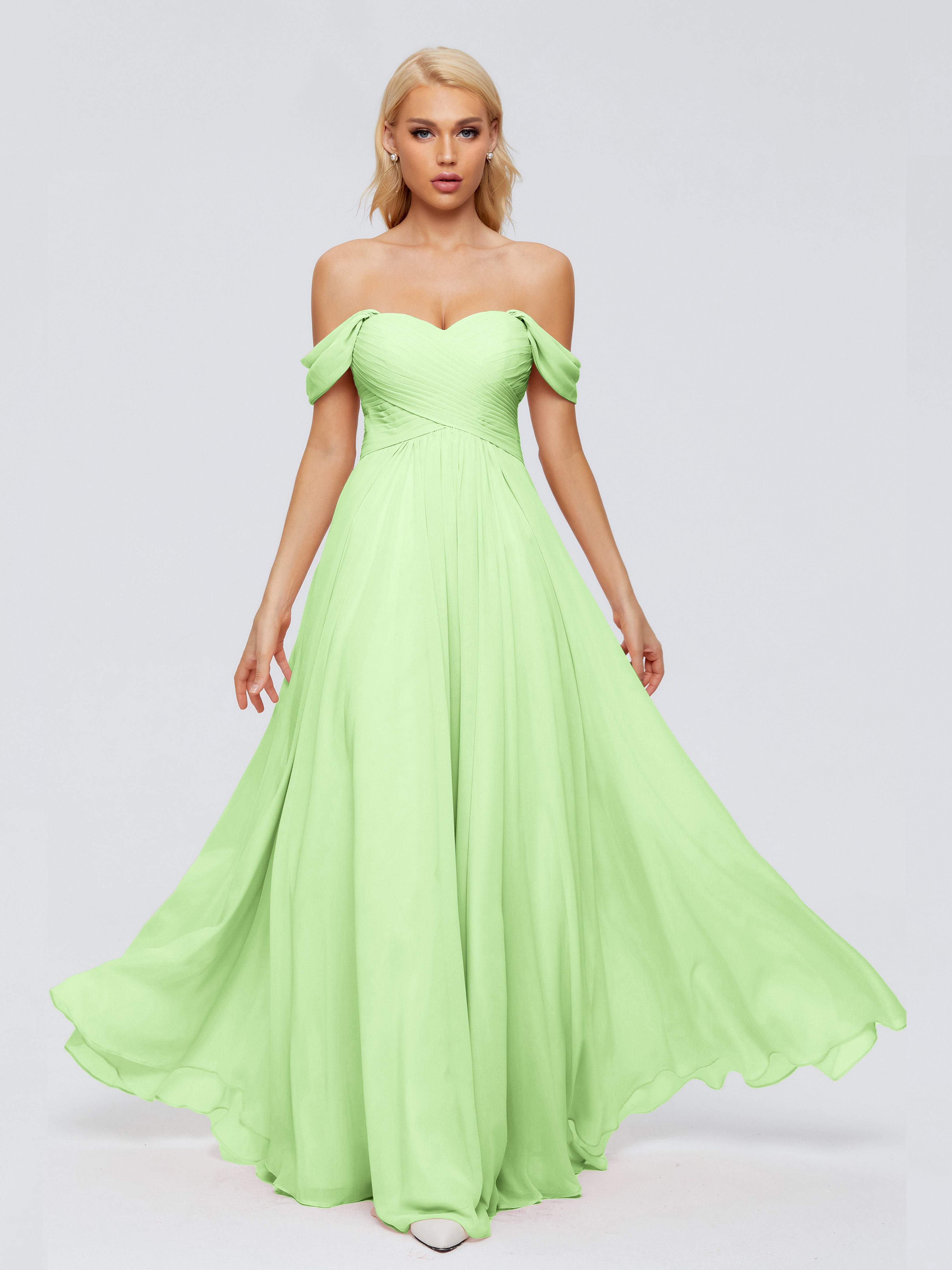 Robe De Demoiselle D Honneur Vert Sauge Trapèze Encolure Dégagée Mousseline Robes Demoiselle D'Honneur