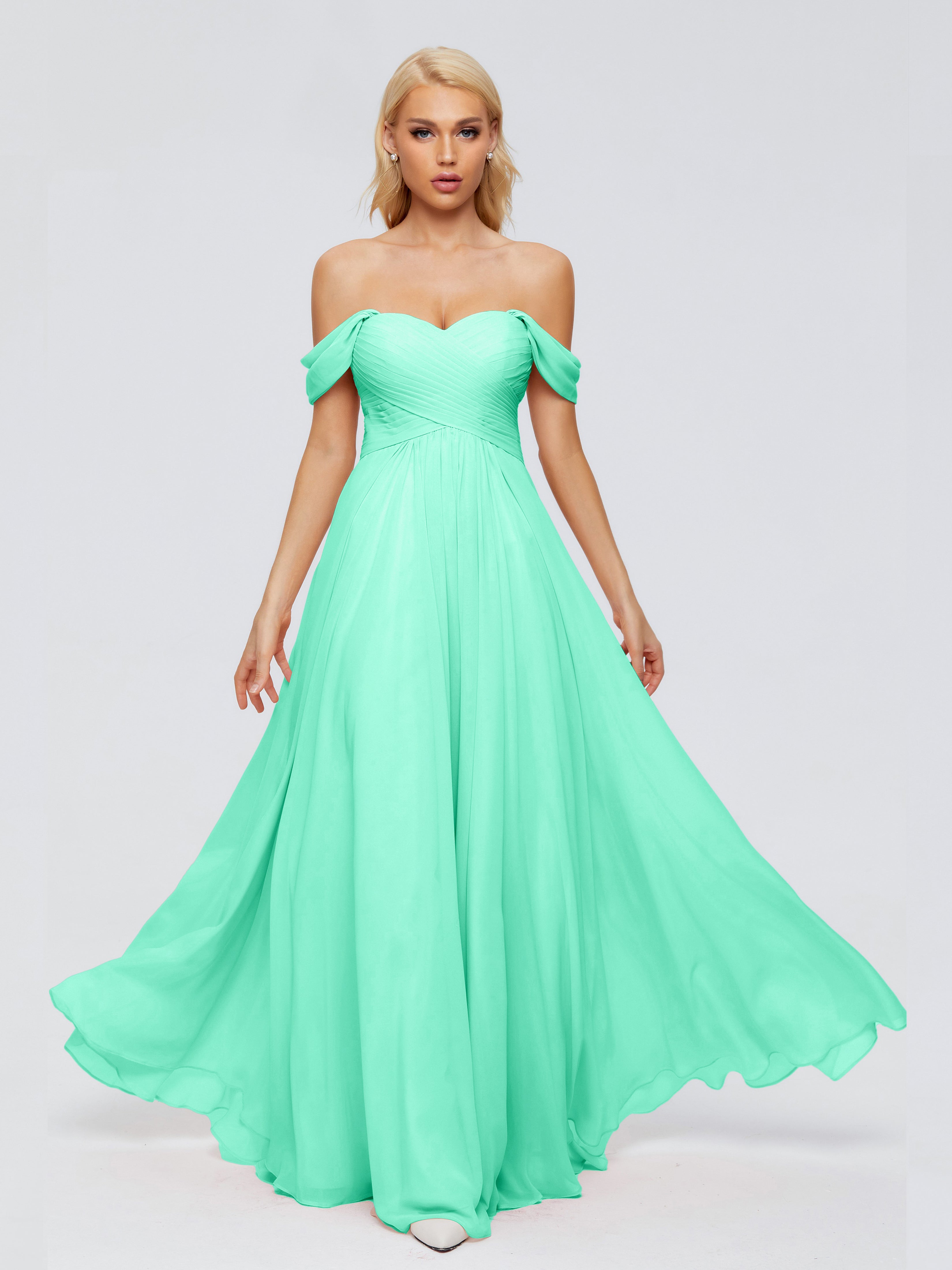 Robe Turquoise Demoiselle D Honneur Trapèze Encolure Dégagée Mousseline Robes Demoiselle D'Honneur