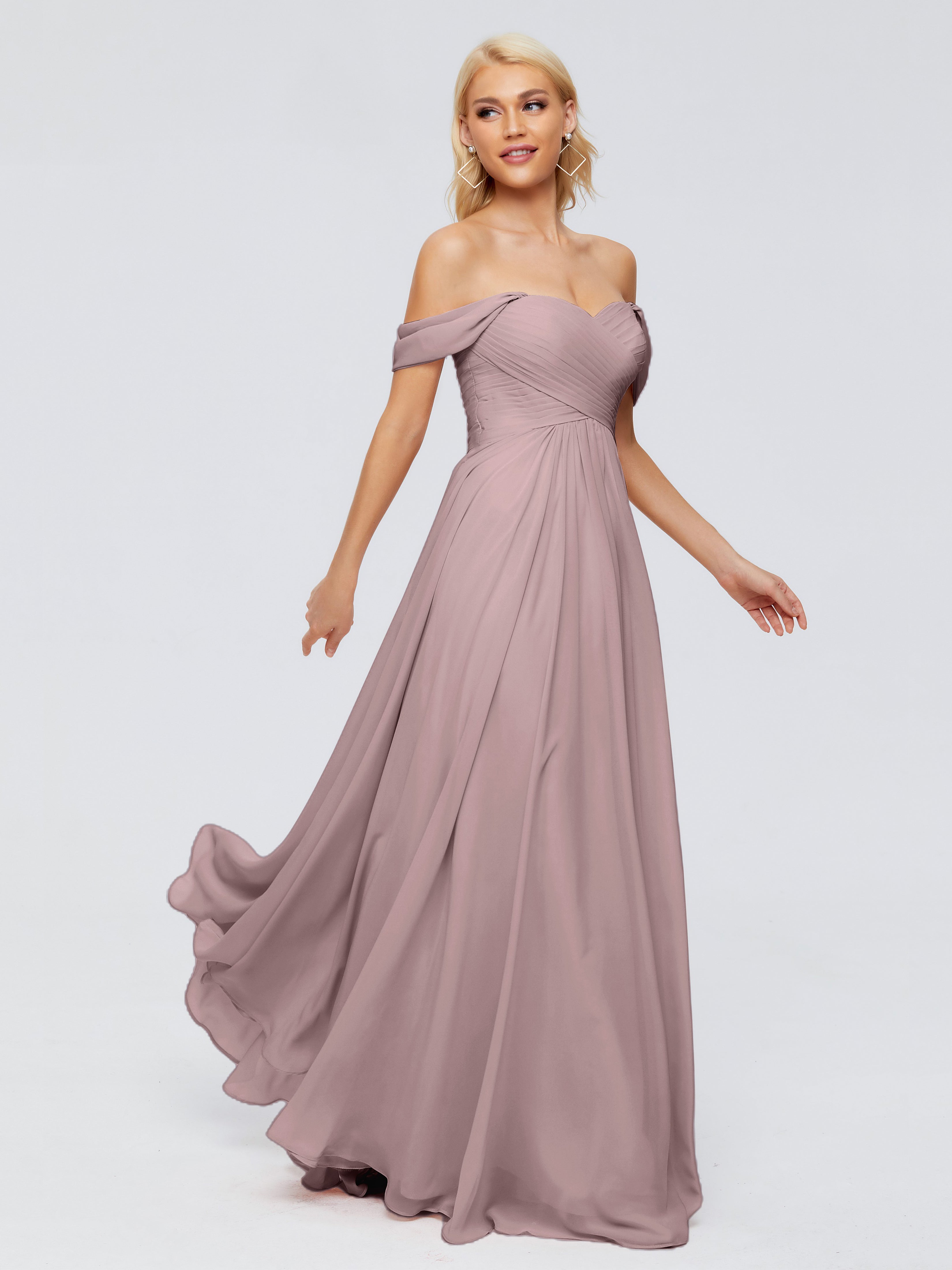 Robes De Demoiselle D'Honneur Mauve Foncé Trapèze Encolure Dégagée Mousseline Robes Demoiselle D'Honneur
