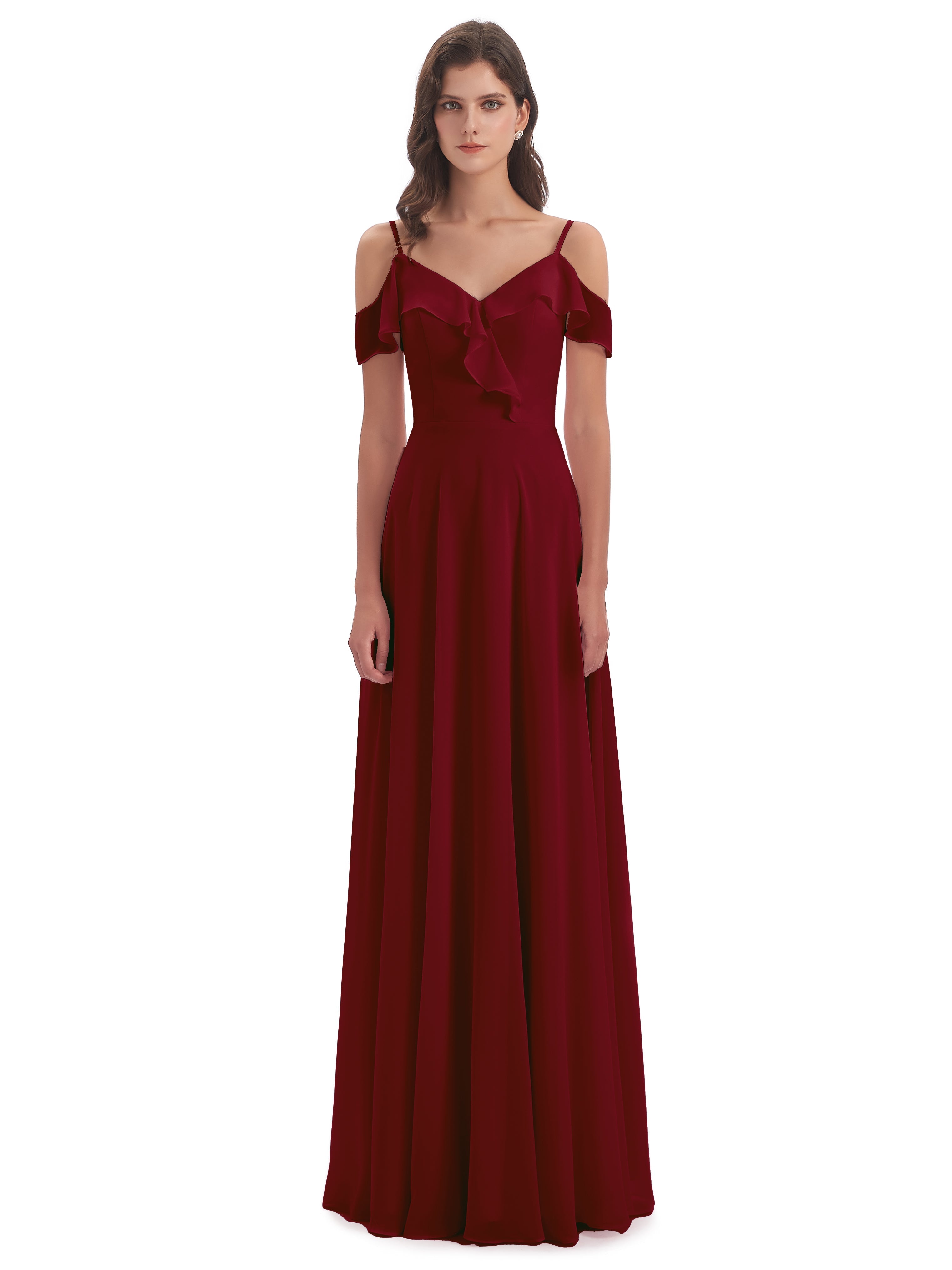 Robe Bordeaux Demoiselle D Honneur Fourreau/Colonne Hors-La-Épaule Longue Robes Demoiselle D'Honneur