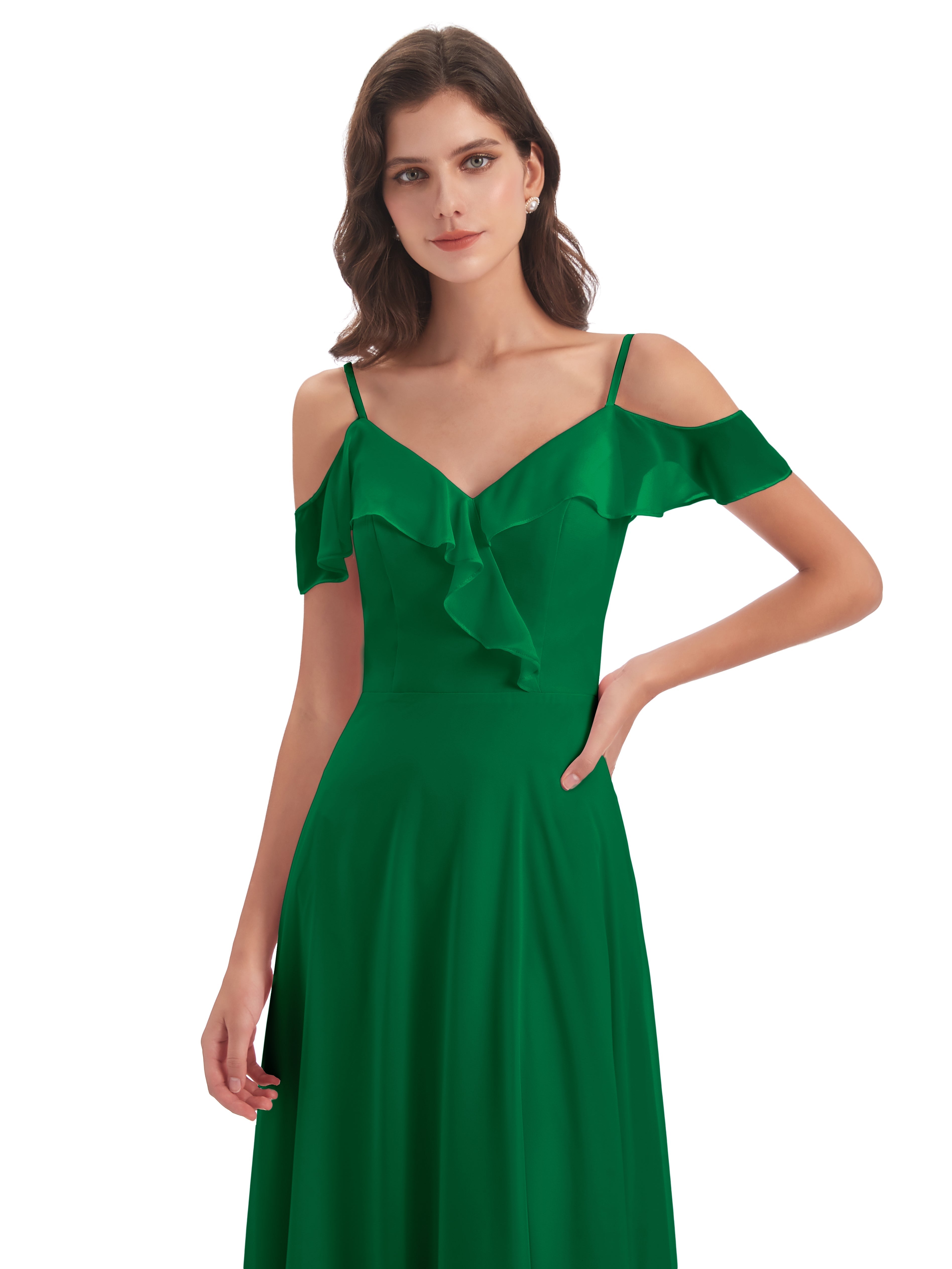 Robe Vert Emeraude Demoiselle D Honneur Fourreau/Colonne Hors-La-Épaule Longue Robes Demoiselle D'Honneur