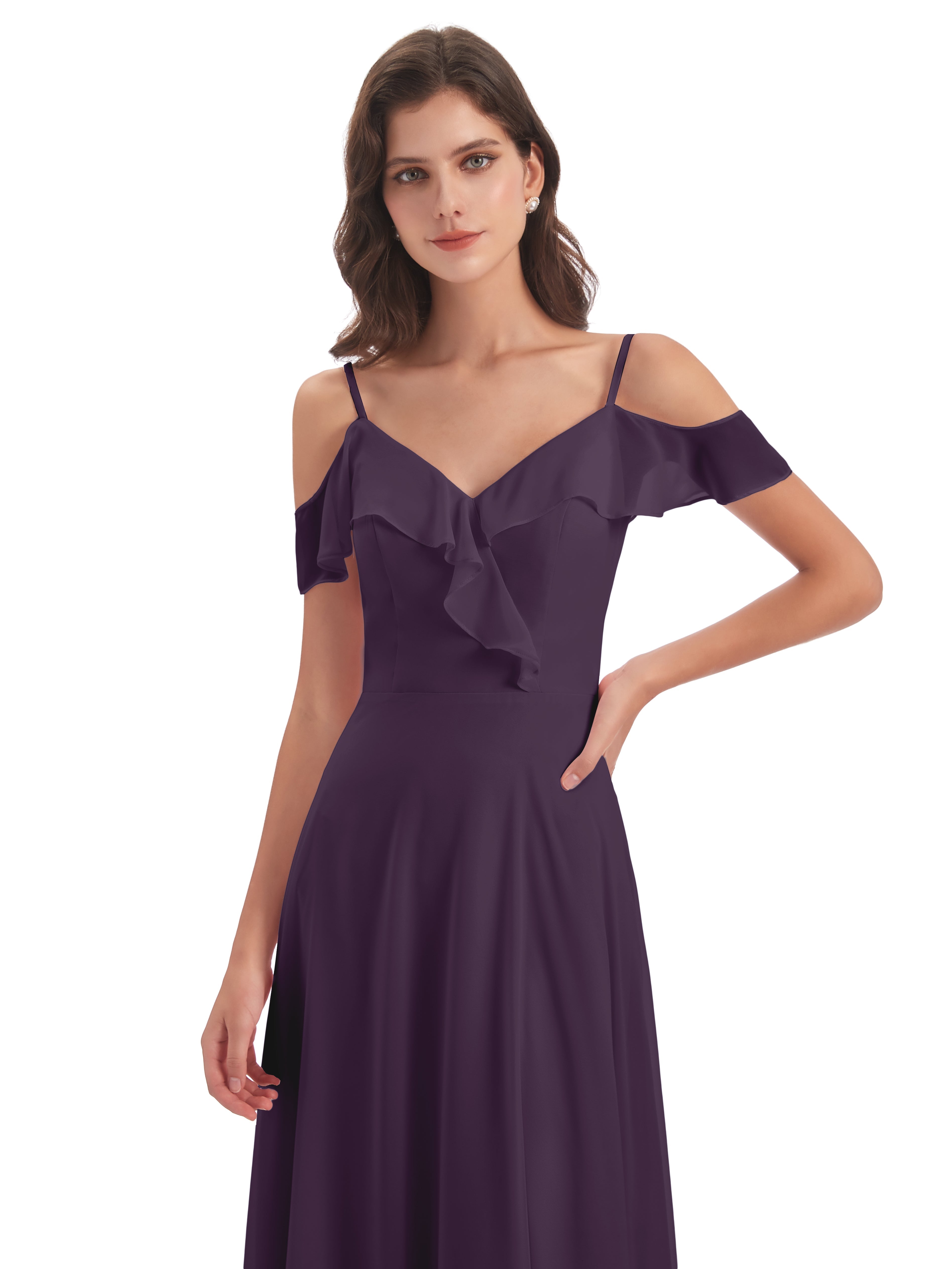 Robe De Demoiselle D'Honneur En Plum Fourreau/Colonne Hors-La-Épaule Longue Robes Demoiselle D'Honneur