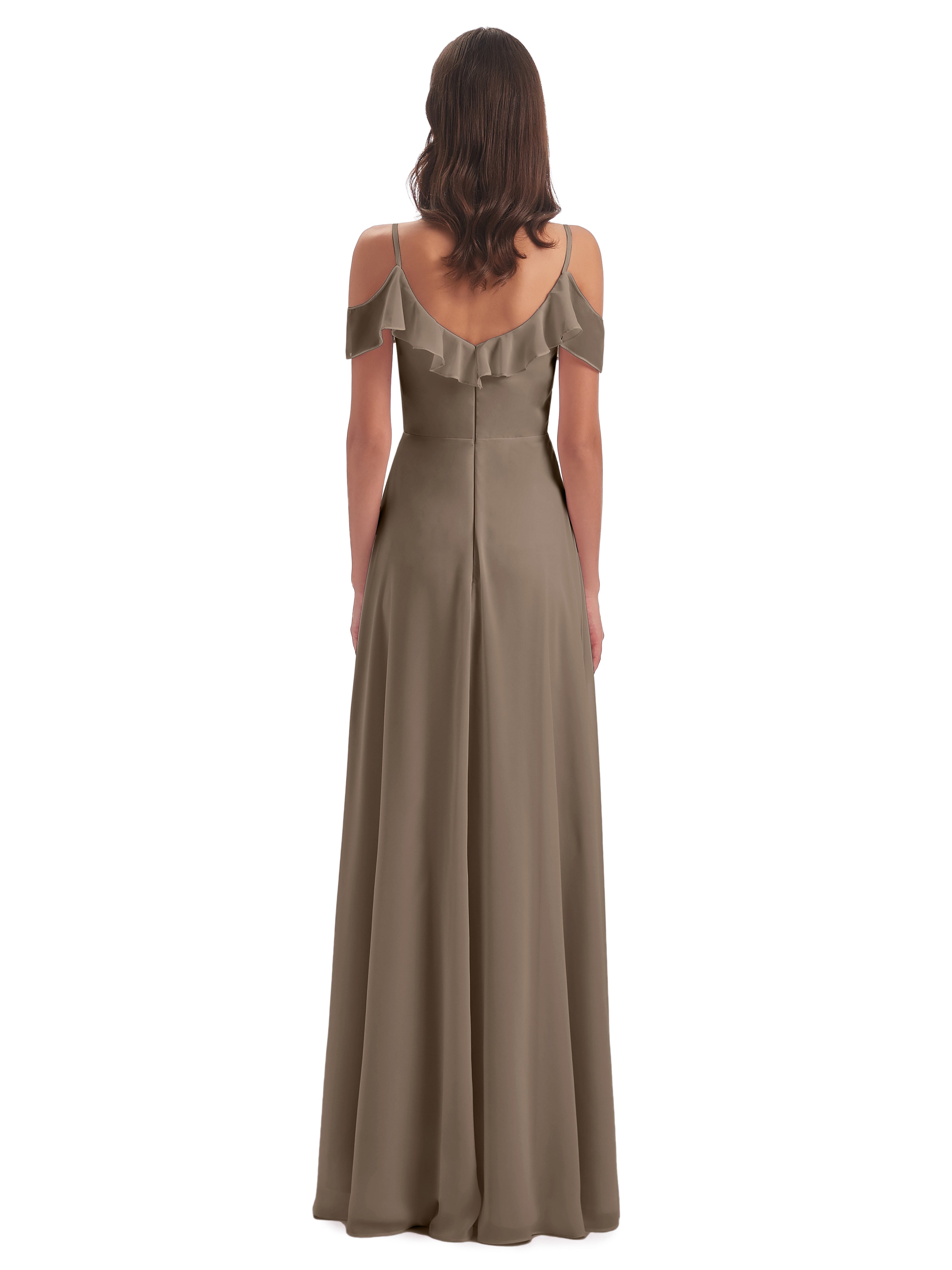 Robe Taupe Demoiselle D Honneur Fourreau/Colonne Hors-La-Épaule Longue Robes Demoiselle D'Honneur