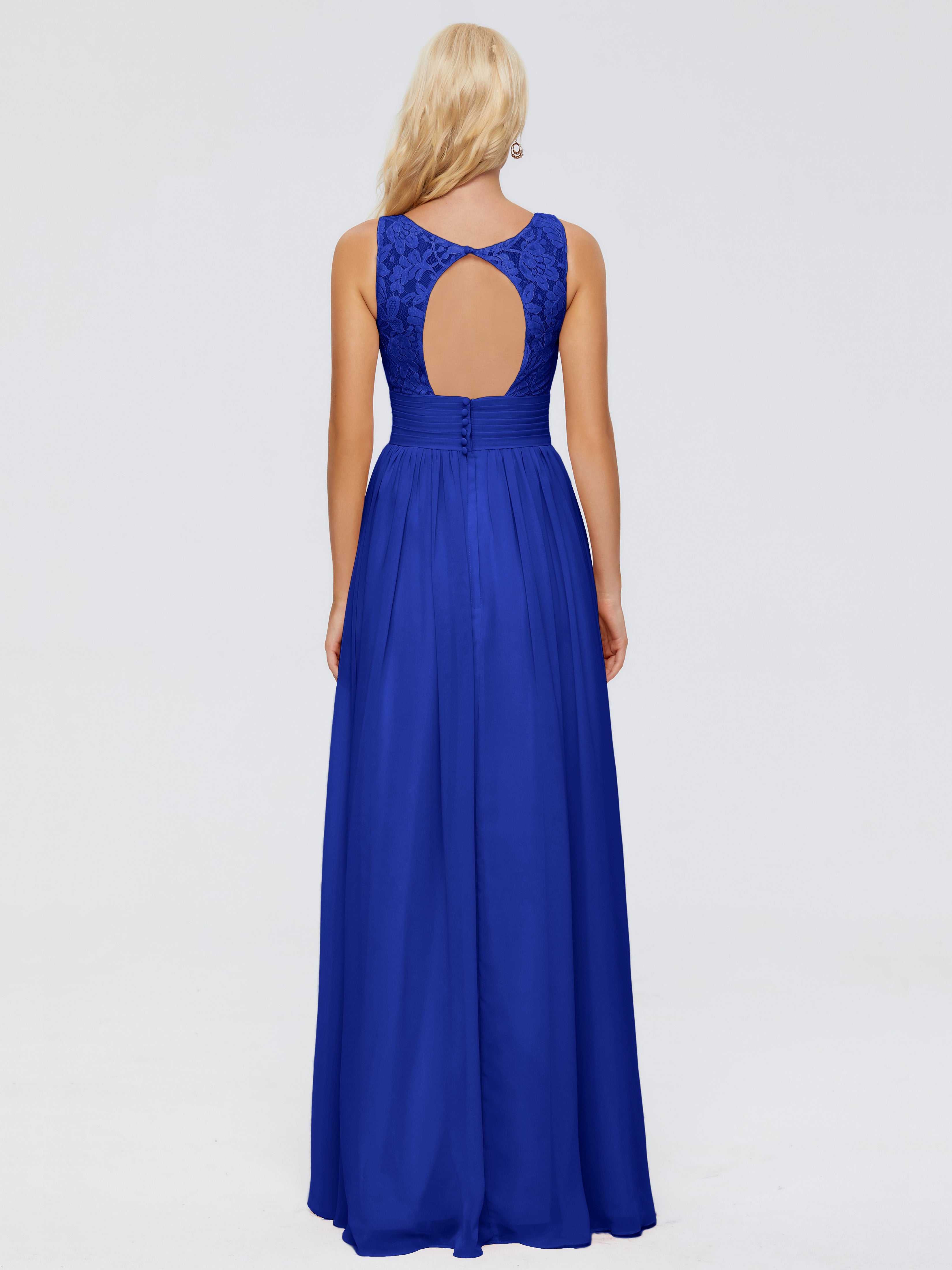 Demoiselle Dhonneur Robe Longue Bleu Roi Trapèze Col V Bretelle Mousseline Robes Demoiselle D'Honneur