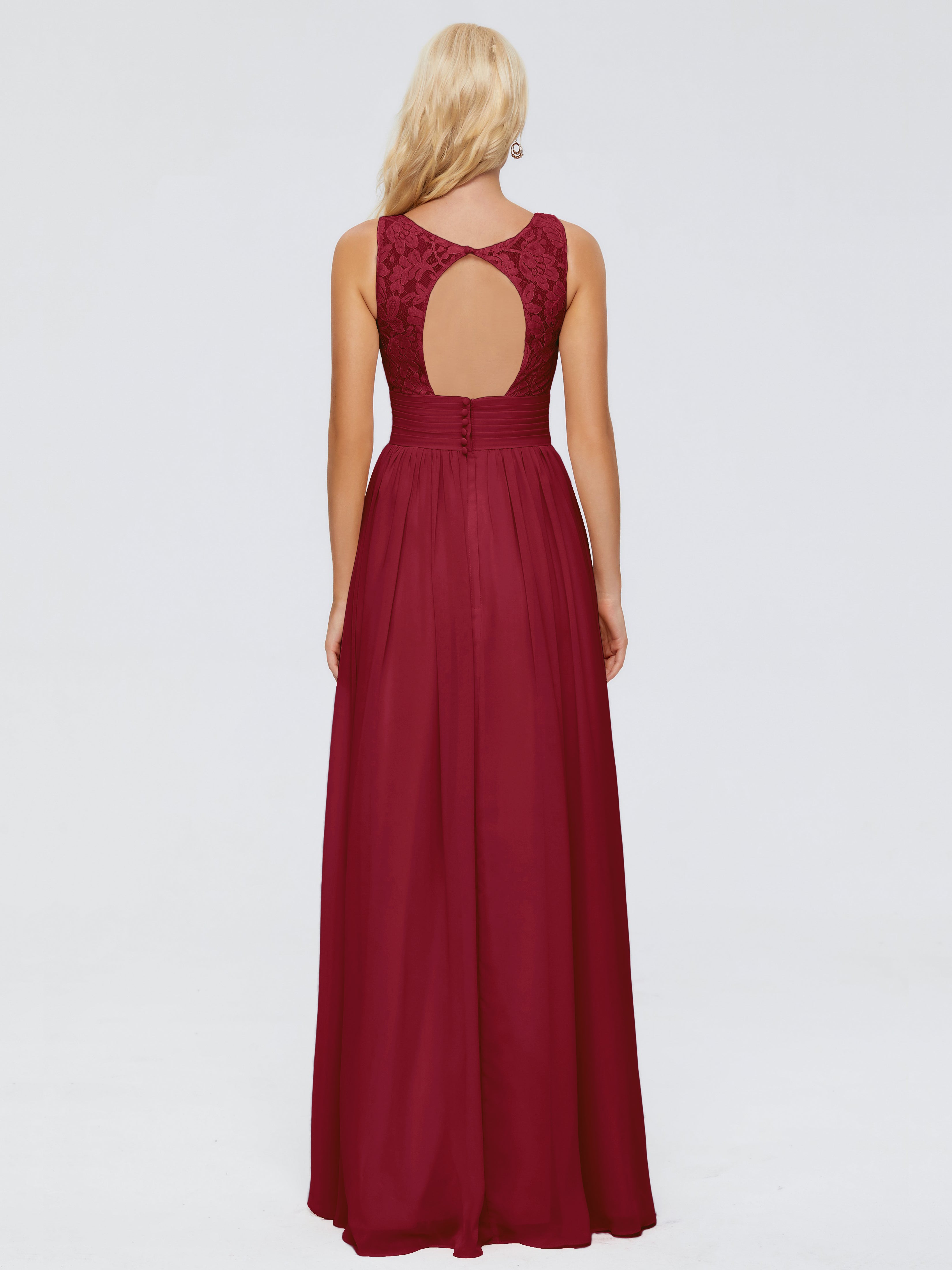 Robe Longue Bordeaux Demoiselle D Honneur Trapèze Col V Bretelle Mousseline Robes Demoiselle D'Honneur