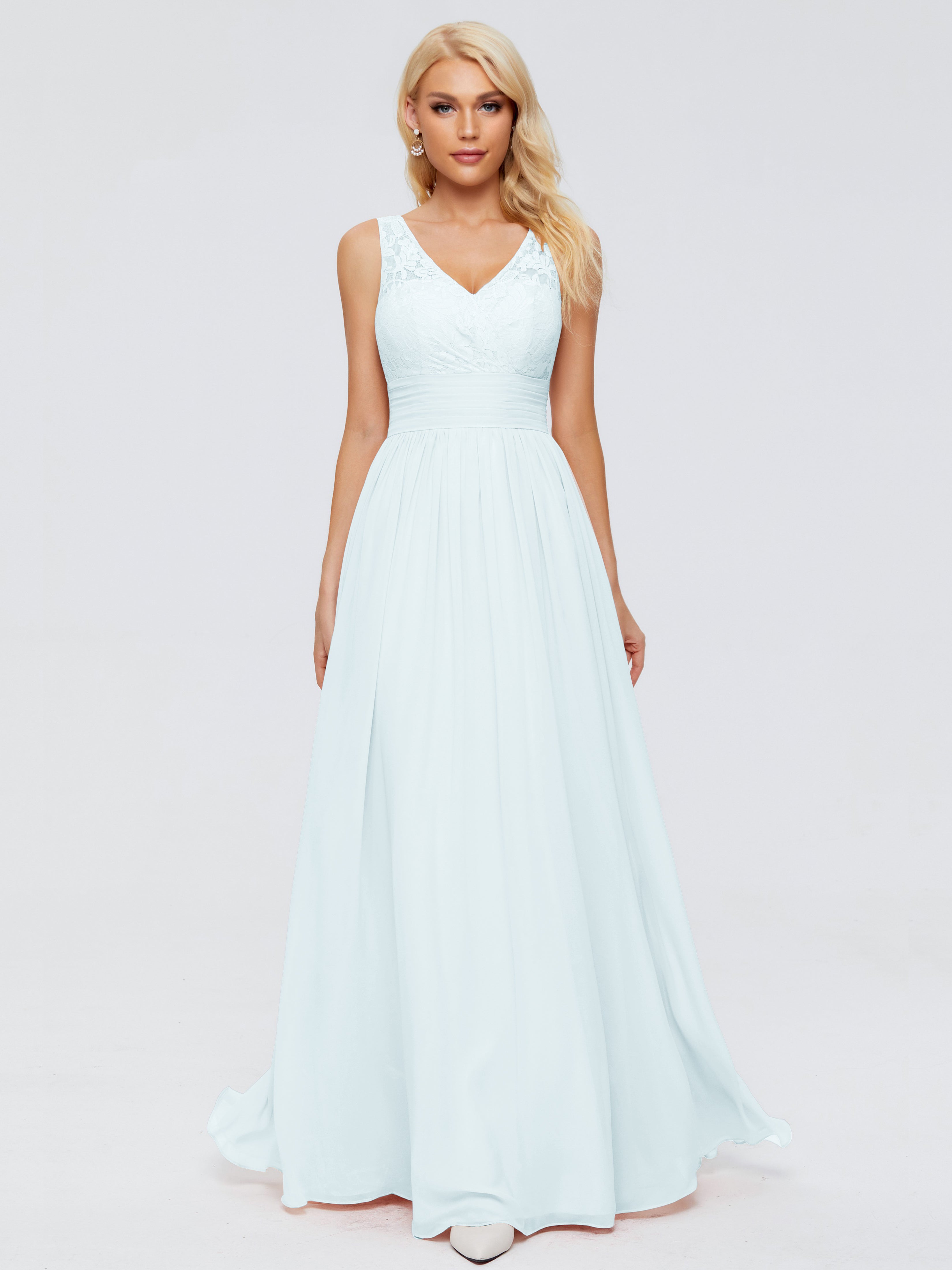 Robe De Demoiselle D'Honneur Brume Trapèze Sans Manches Col V Bretelle Mousseline Robes Demoiselle D'Honneur