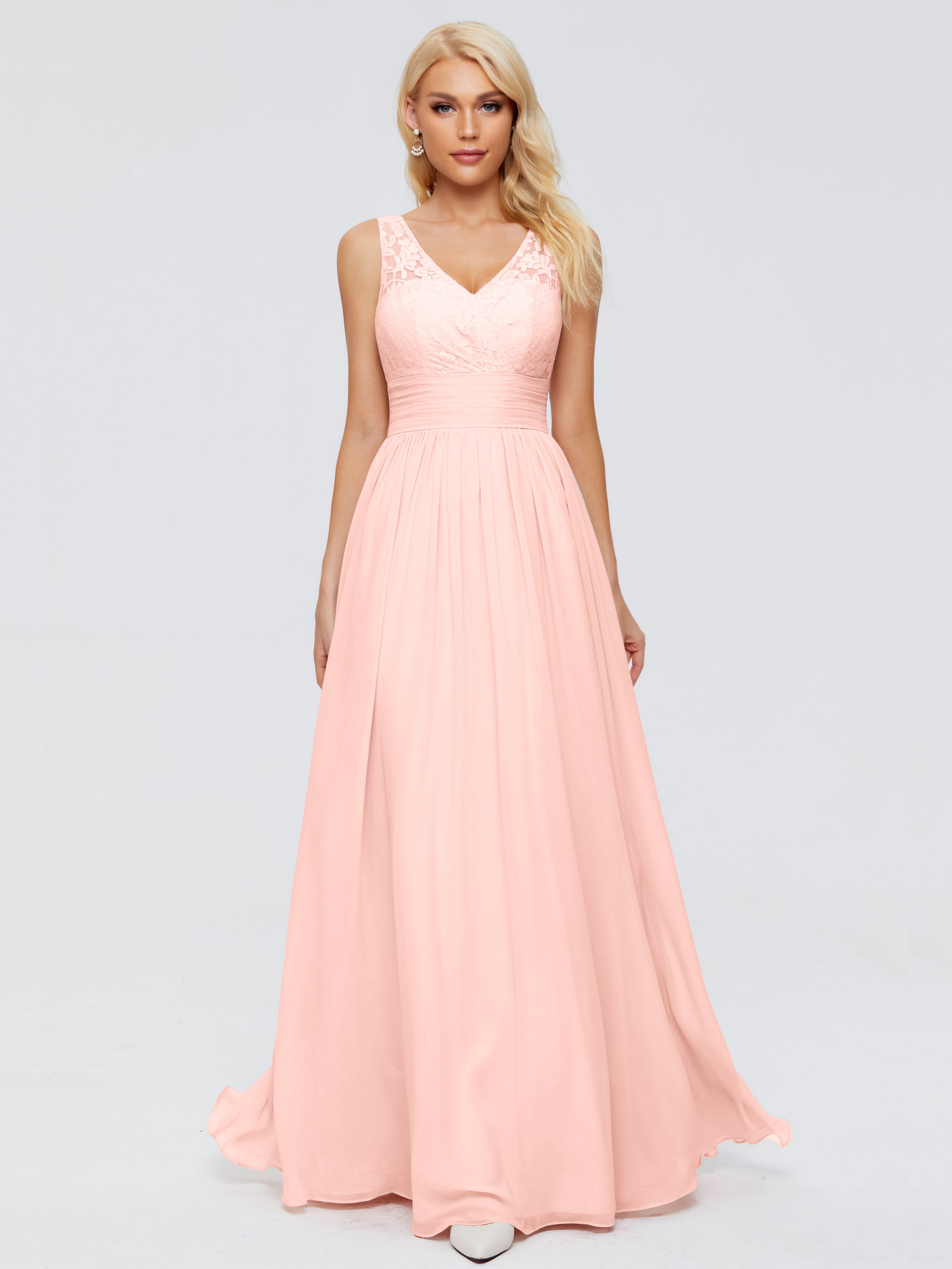 Robe Demoiselle Honneur Corail Trapèze Col V Bretelle Mousseline Robes Demoiselle D'Honneur