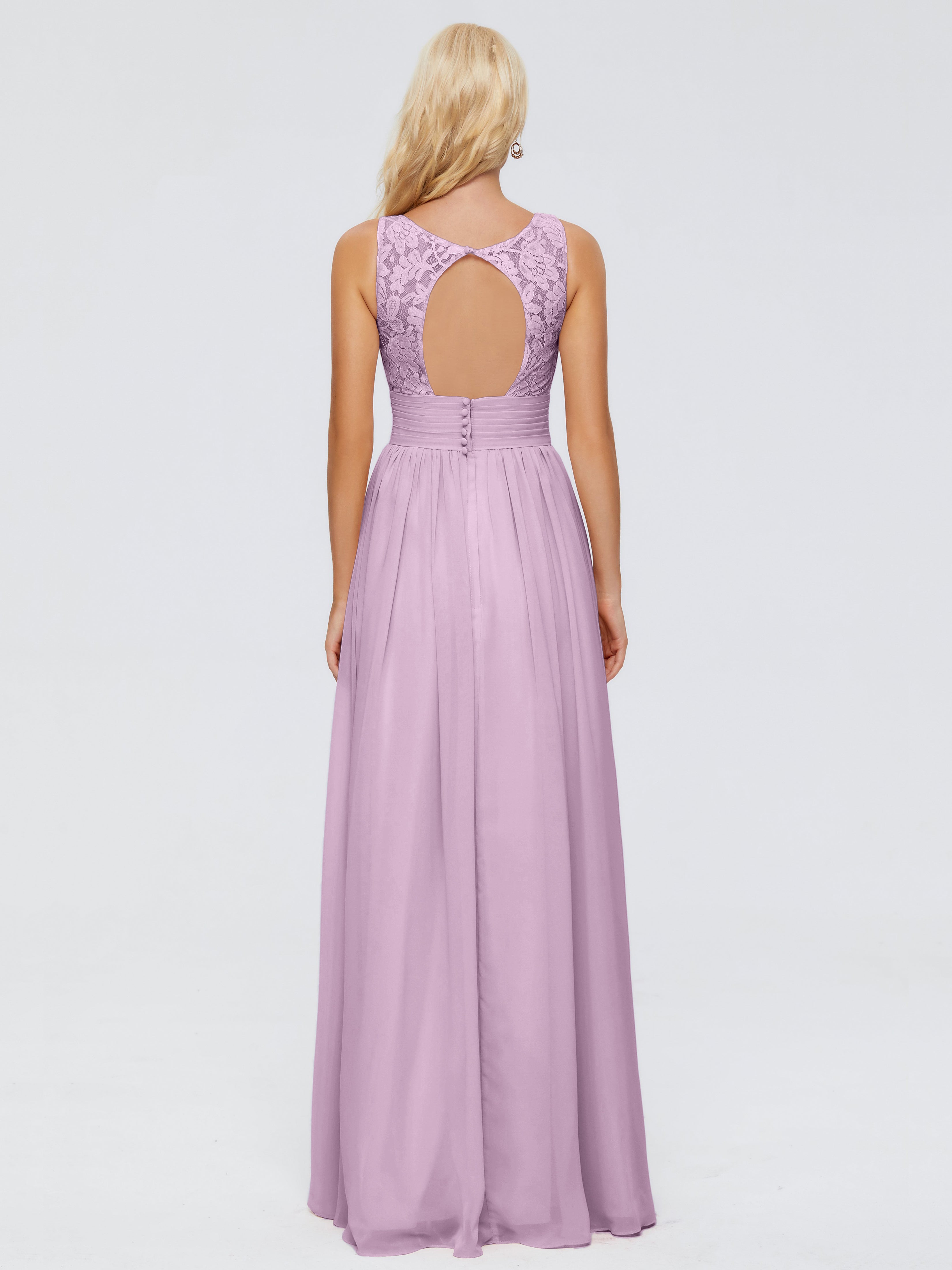 Robes De Demoiselle D'Honneur Glycine Trapèze Sans Manches Col V Bretelle Mousseline Robes Demoiselle D'Honneur