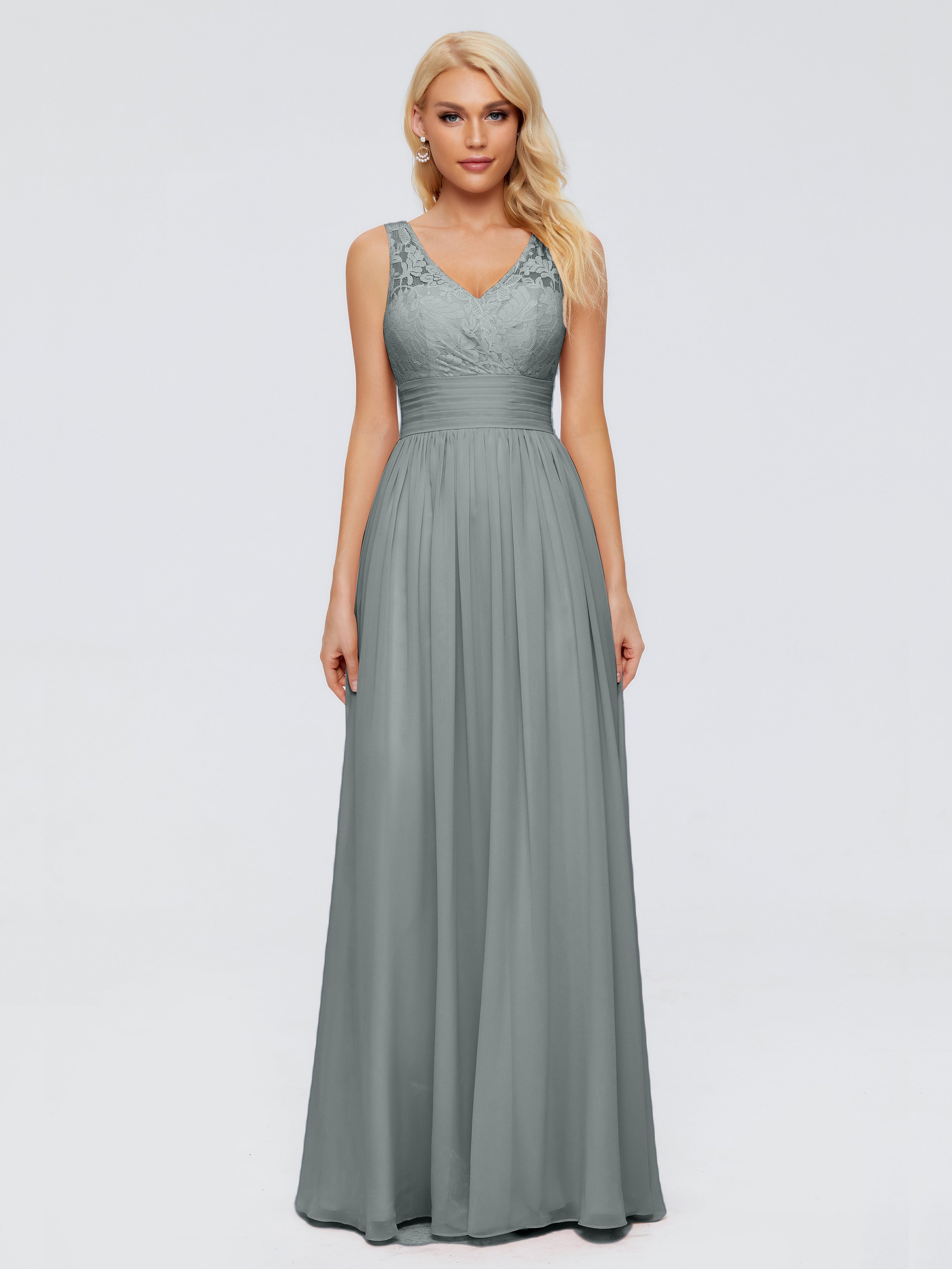 Demoiselle D Honneur Robe Grise Trapèze Col V Bretelle Mousseline Robes Demoiselle D'Honneur