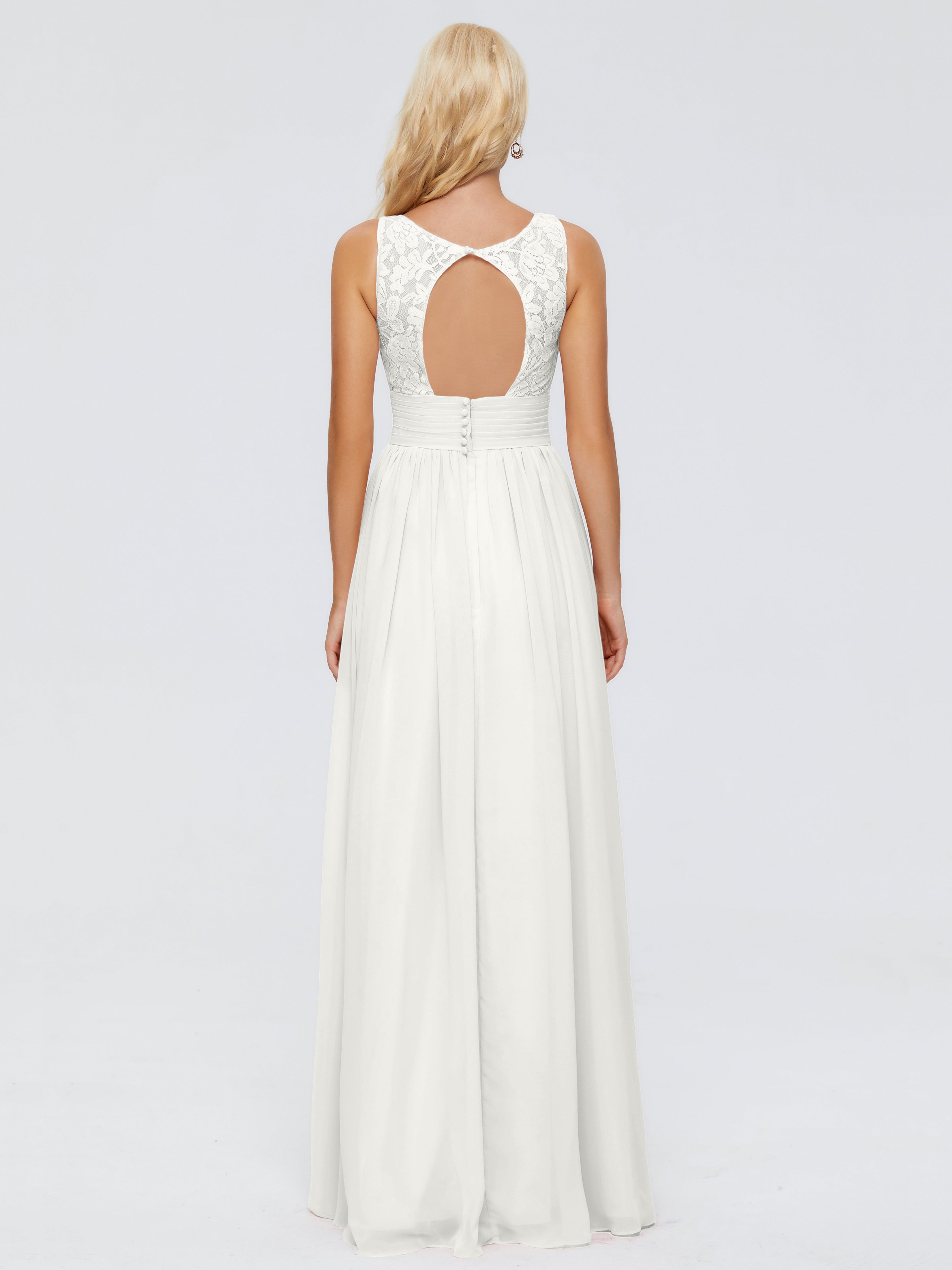 Robes De Demoiselle D'Honneur Ivoire Trapèze Col V Bretelle Mousseline Robes Demoiselle D'Honneur