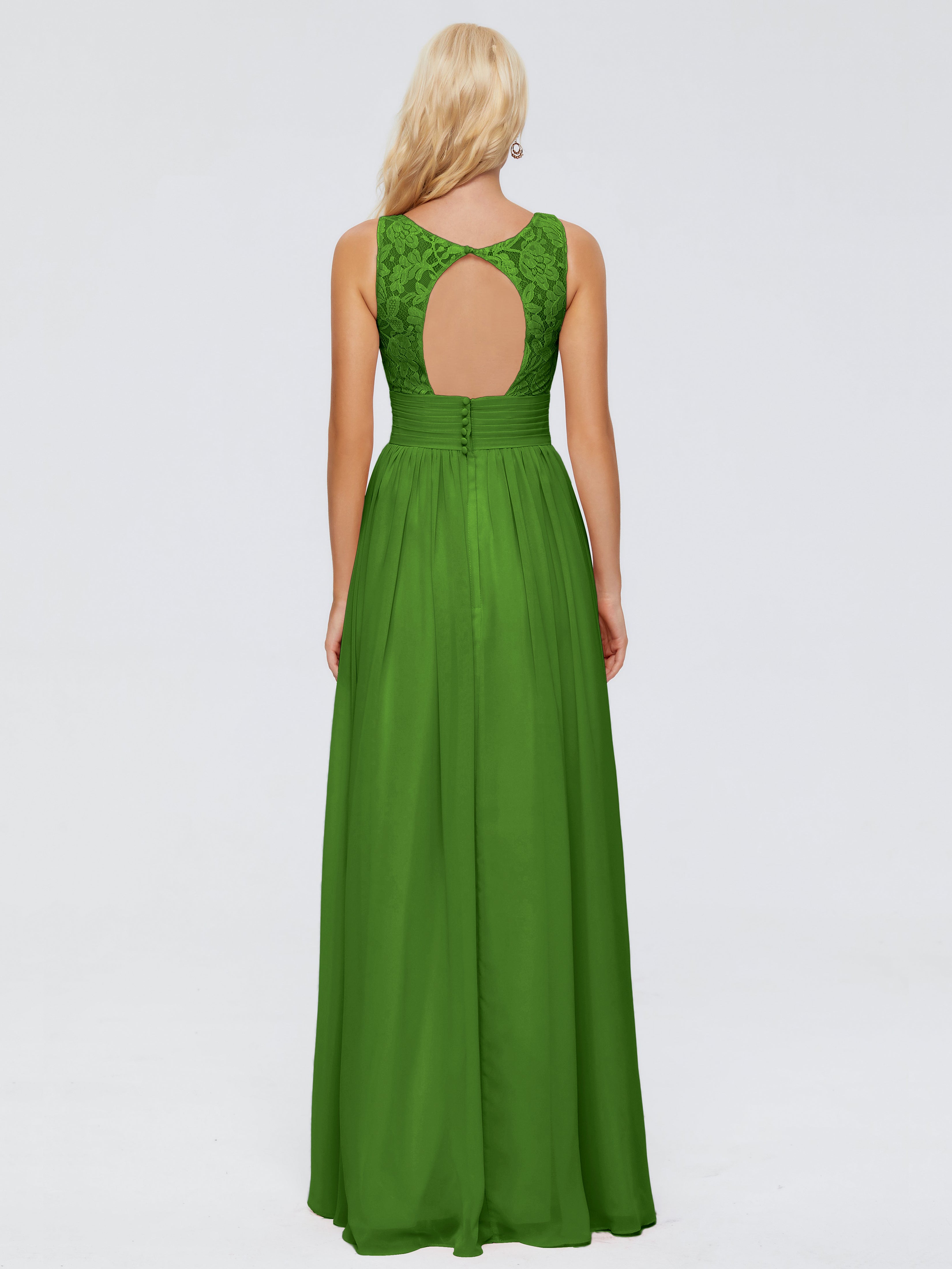 Robes De Demoiselle D'Honneur Vert Mousse Trapèze Sans Manches Col V Bretelle Mousseline Robes Demoiselle D'Honneur