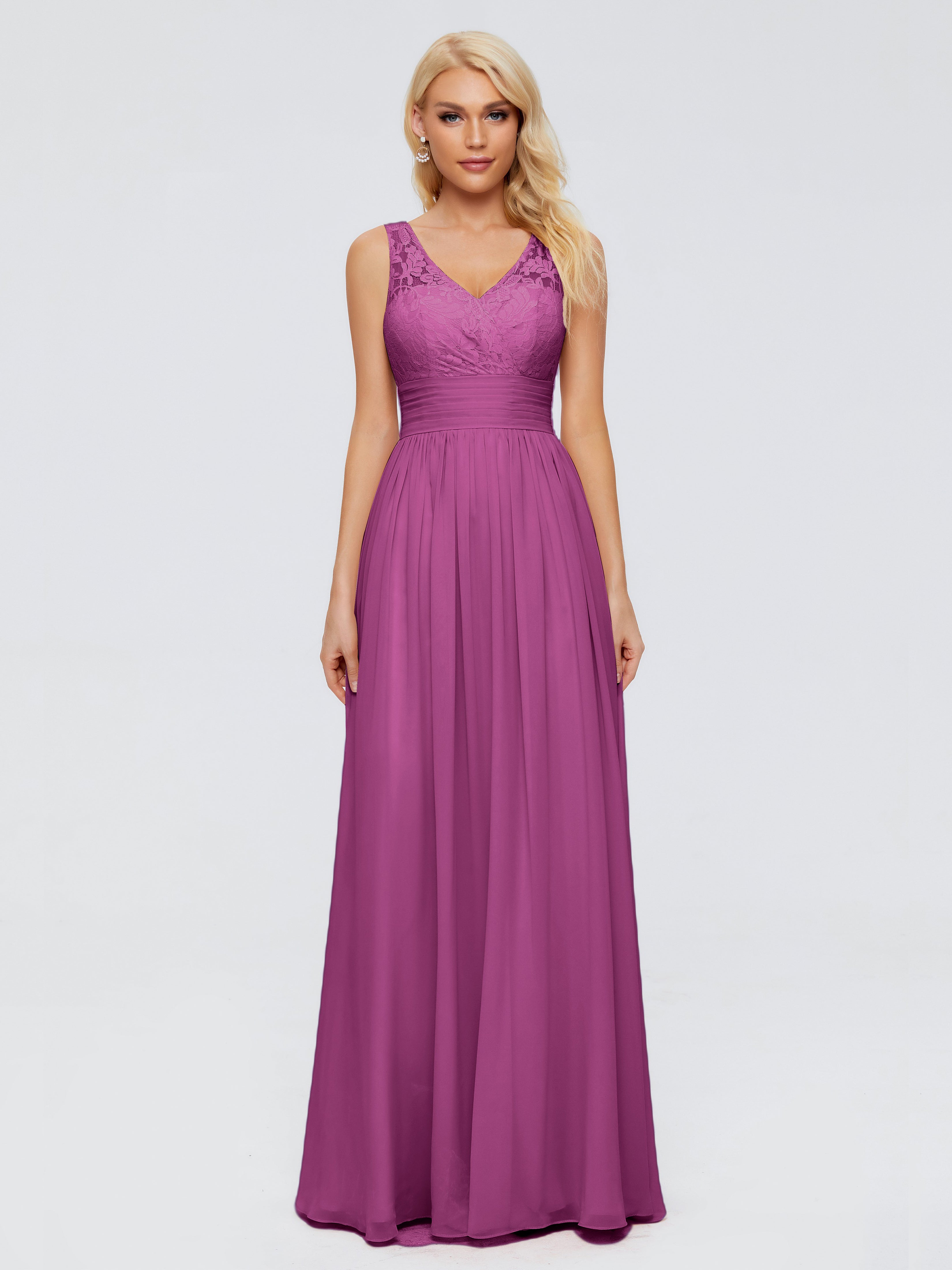 Robes De Demoiselle D'Honneur Orchidée Trapèze Sans Manches Col V Bretelle Mousseline Robes Demoiselle D'Honneur