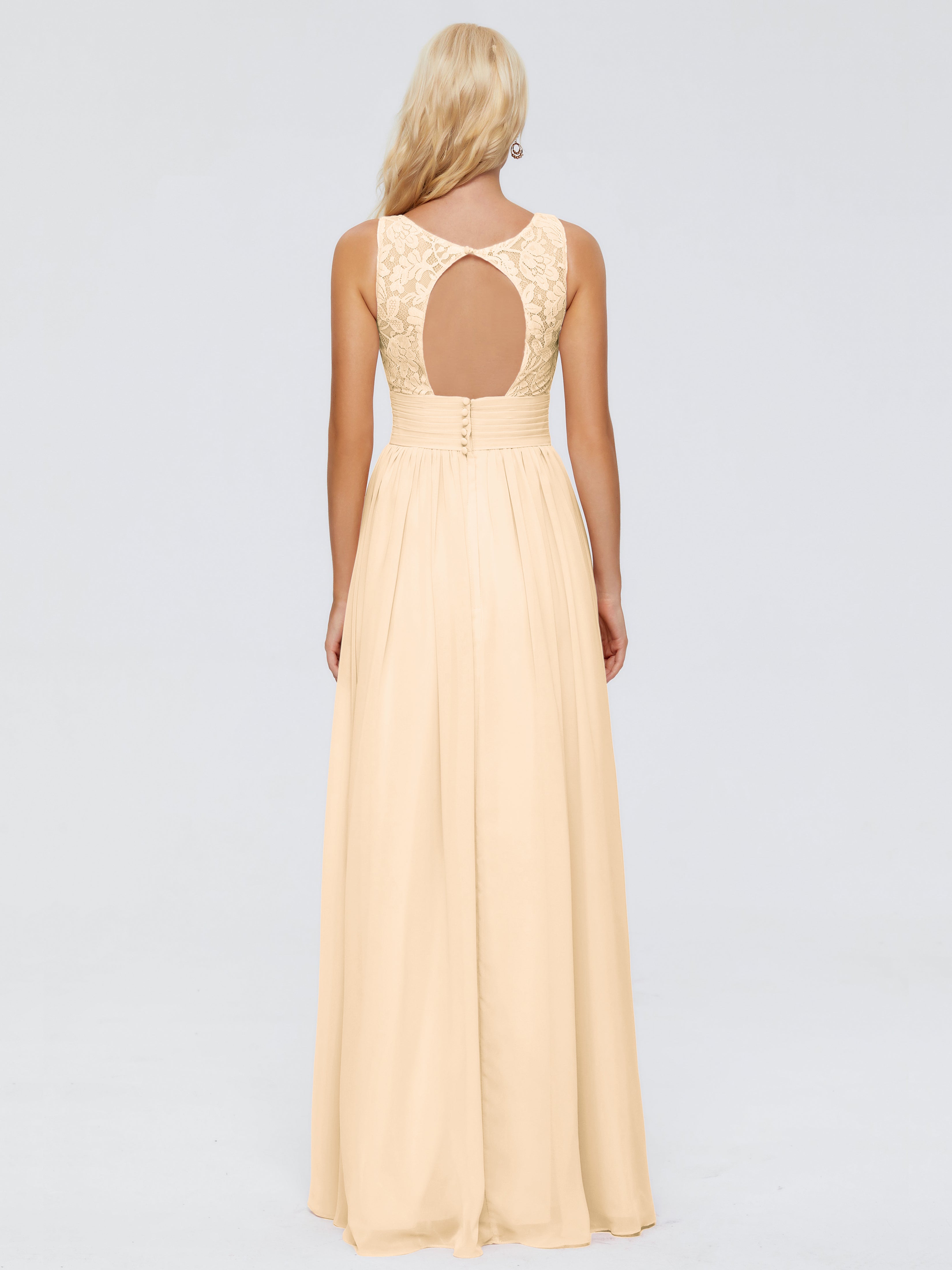 Robe De Demoiselle D Honneur Peche Trapèze Col V Bretelle Mousseline Robes Demoiselle D'Honneur