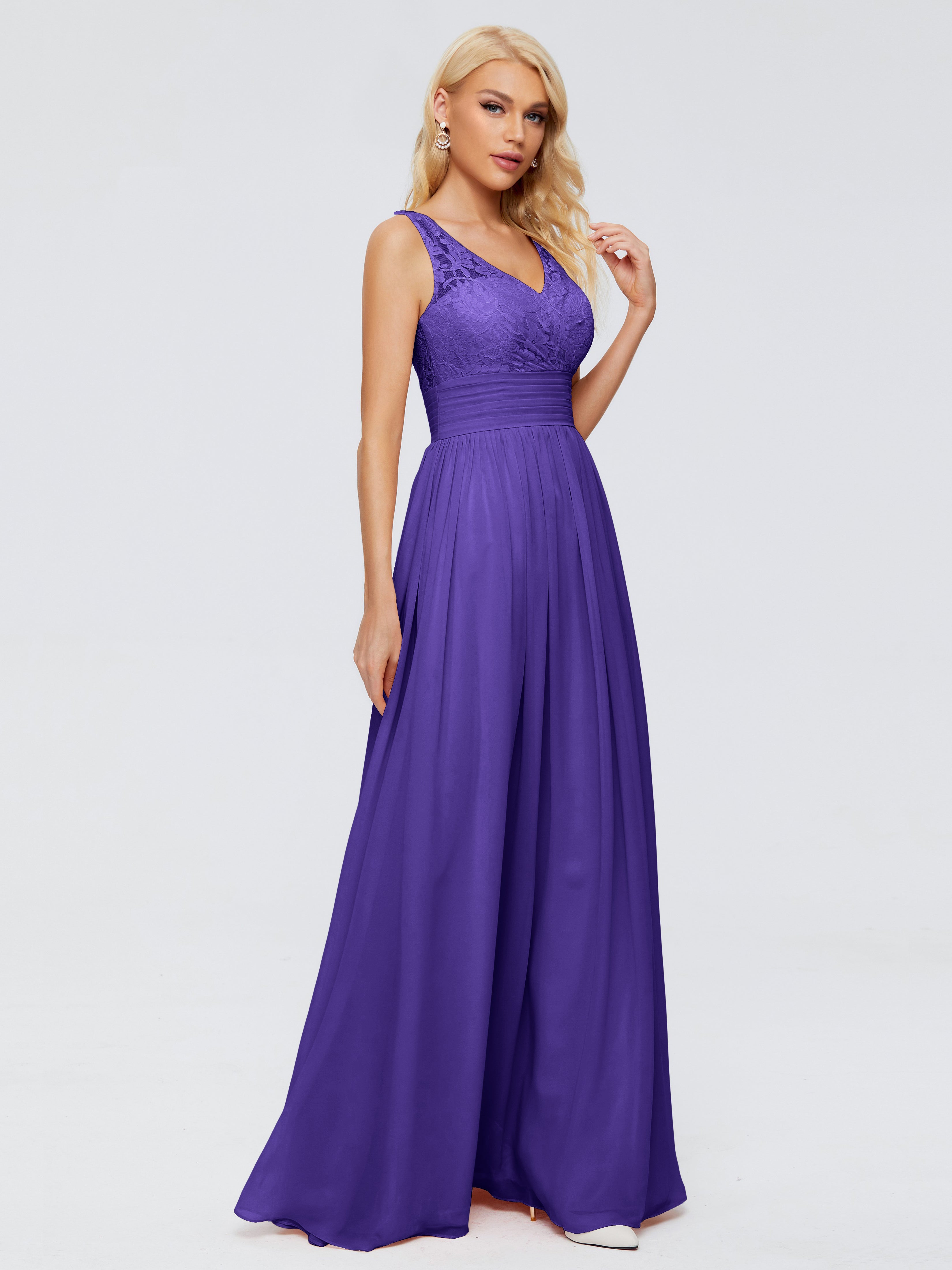 Robes De Demoiselle D'Honneur En Régence Trapèze Sans Manches Col V Bretelle Mousseline Robes Demoiselle D'Honneur