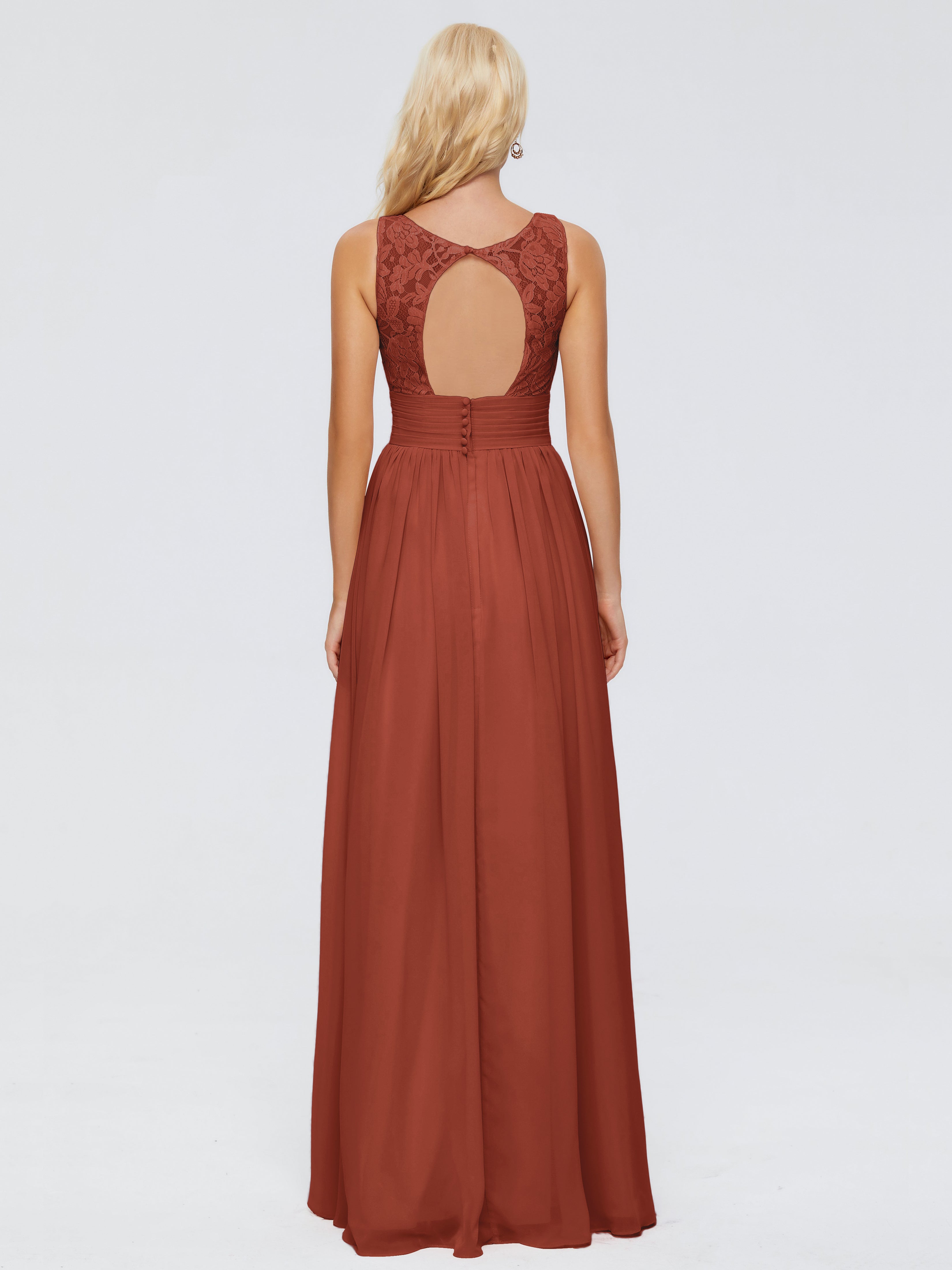 Longues Robes De Demoiselle D'Honneur De Rouille Trapèze Col V Bretelle Mousseline Robes Demoiselle D'Honneur