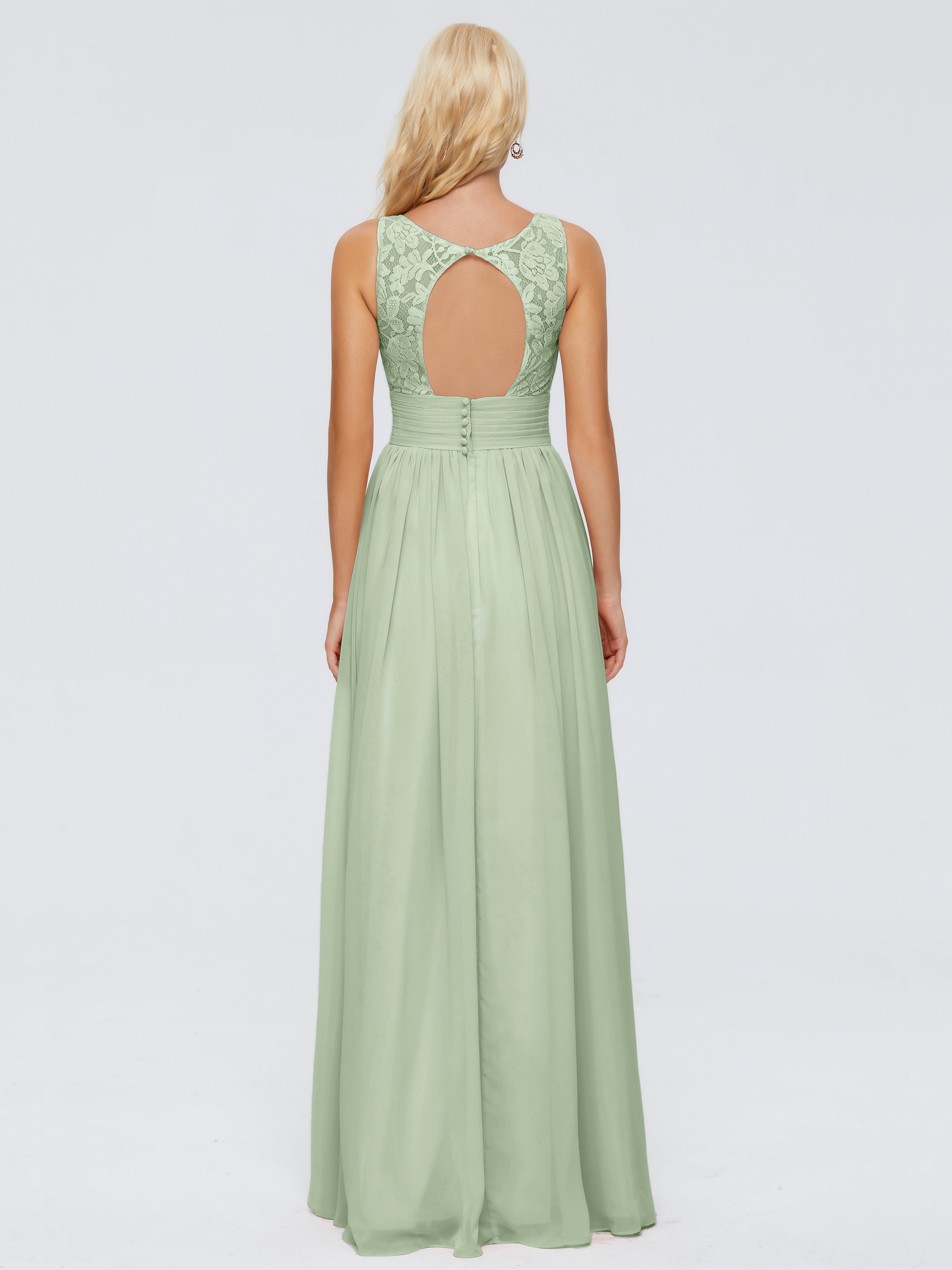 Demoiselle D'Honneur De Sauge Poussiéreuse Trapèze Col V Bretelle Mousseline Robes Demoiselle D'Honneur