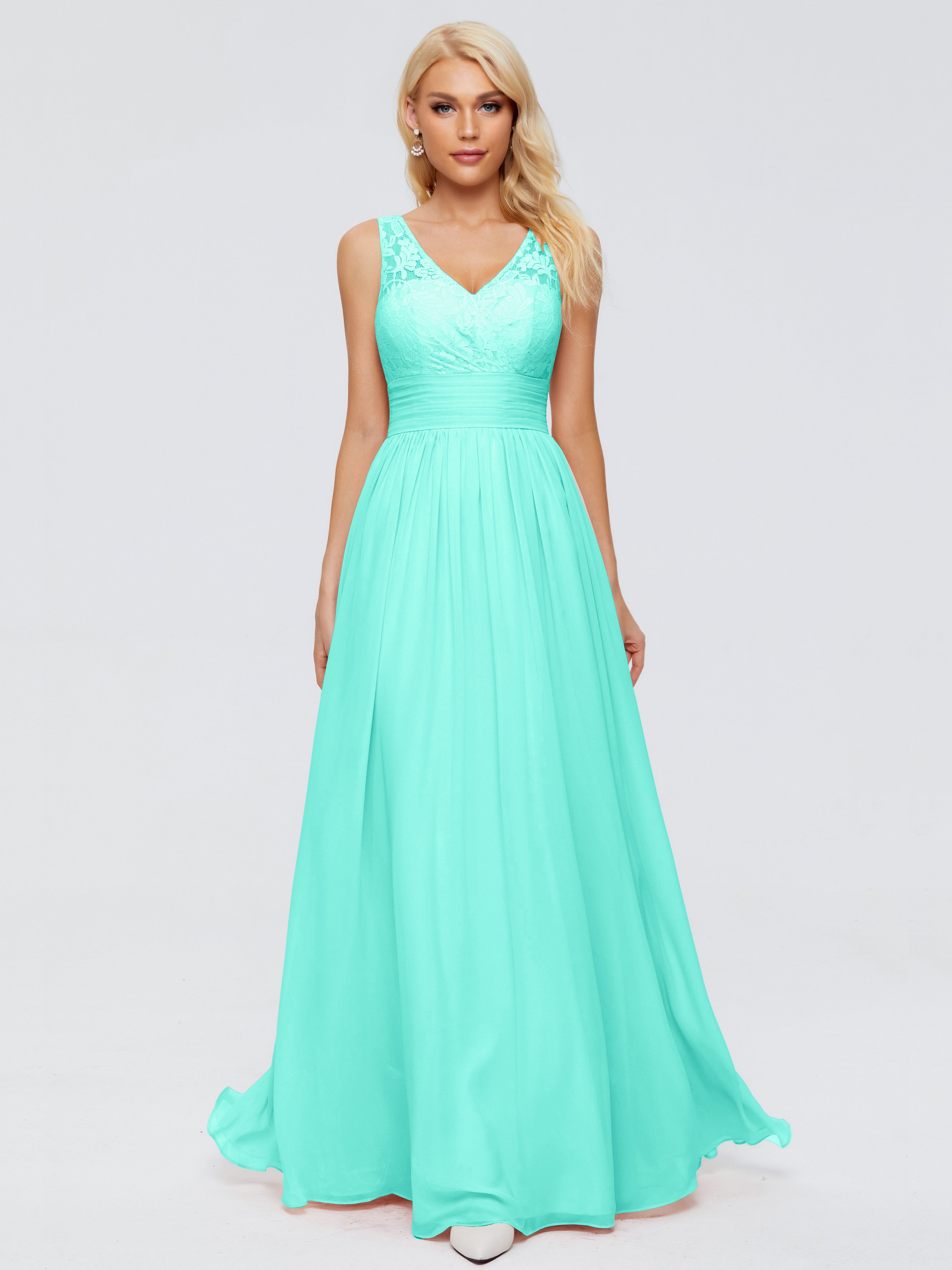 Robes De Demoiselle D'Honneur Spa Trapèze Sans Manches Col V Bretelle Mousseline Robes Demoiselle D'Honneur