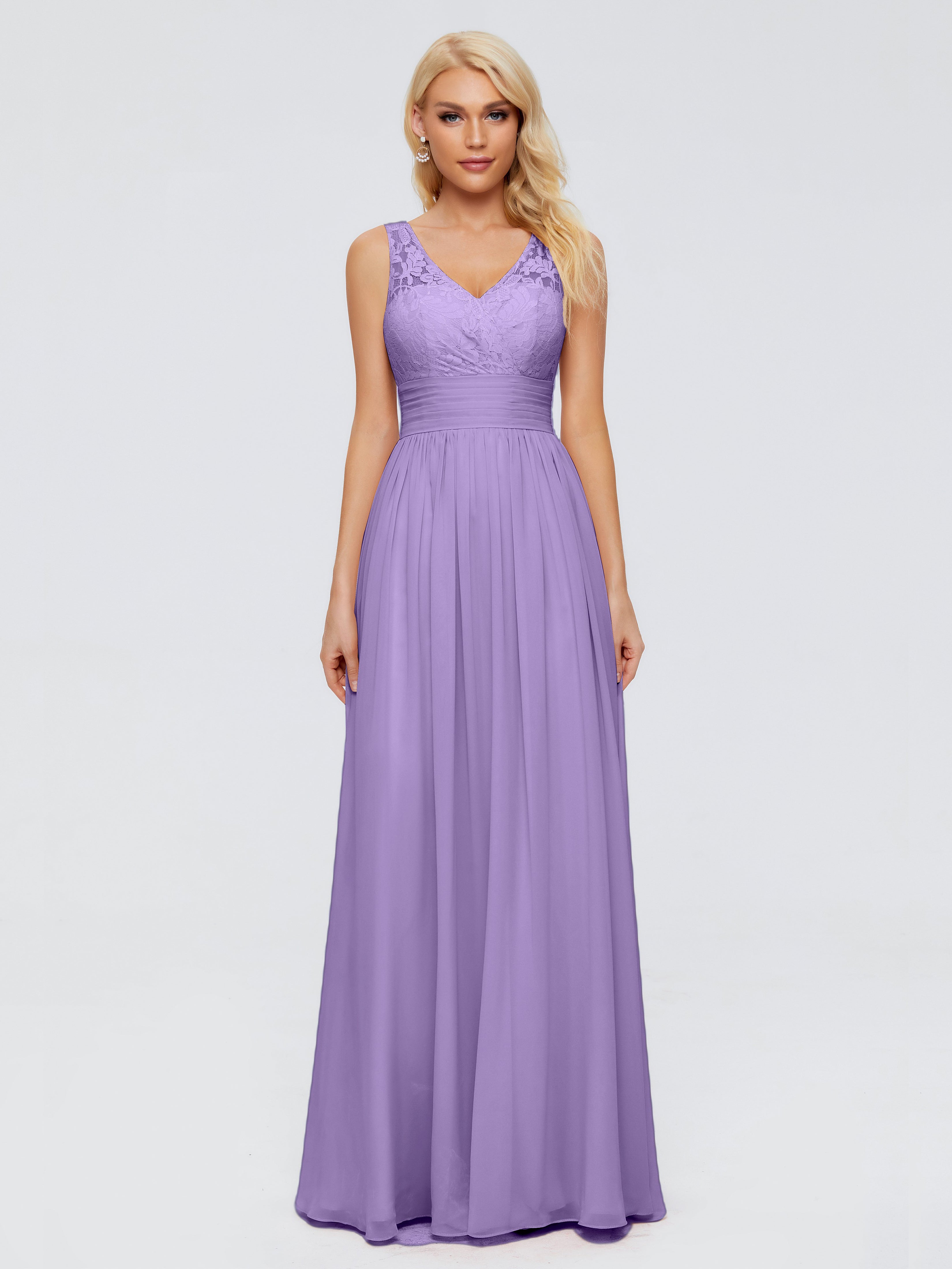 Robes De Demoiselle D'Honneur Tahiti Trapèze Sans Manches Col V Bretelle Mousseline Robes Demoiselle D'Honneur