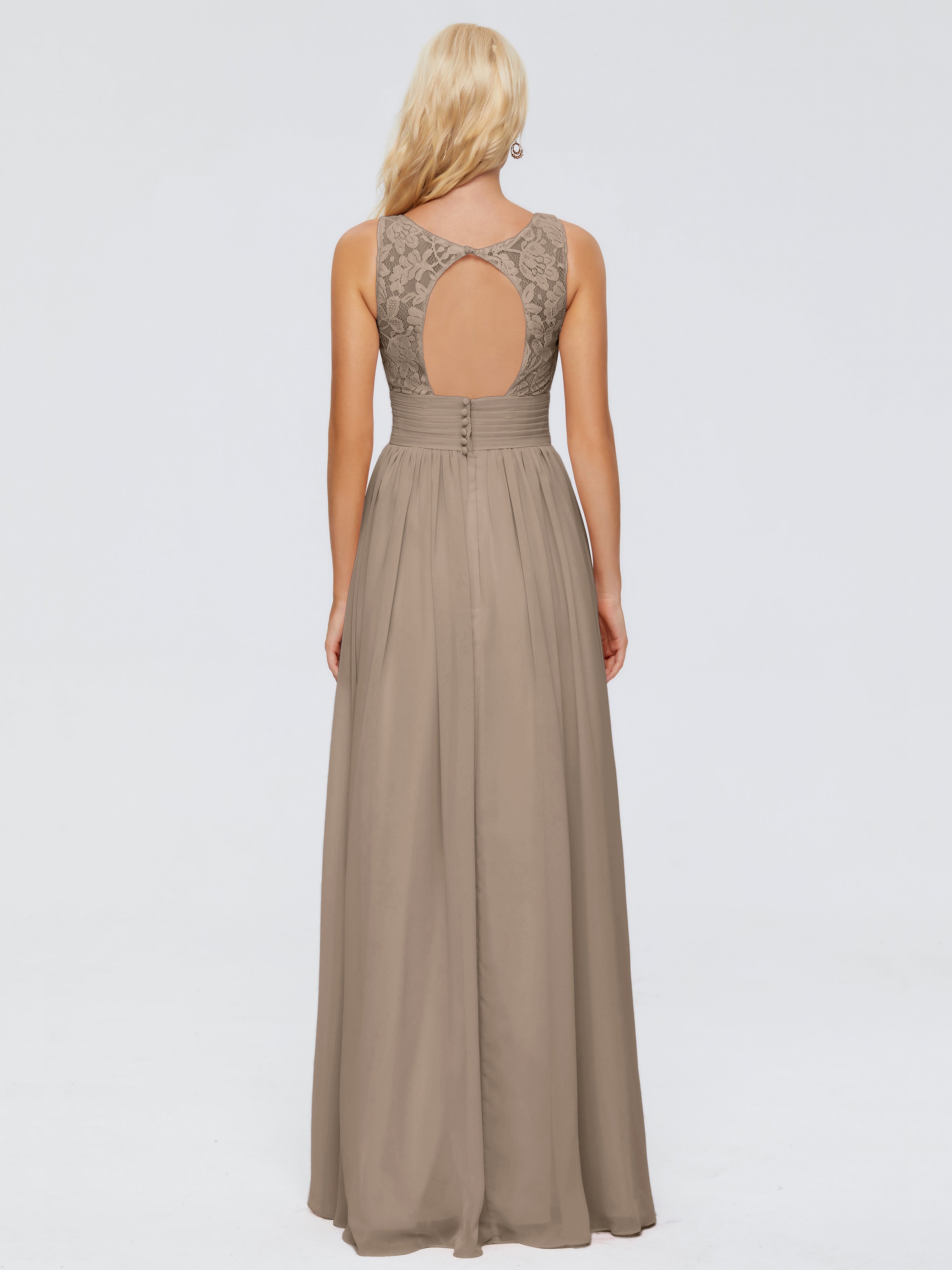 Couleur Taupe Robe Trapèze Col V Bretelle Mousseline Robes Demoiselle D'Honneur