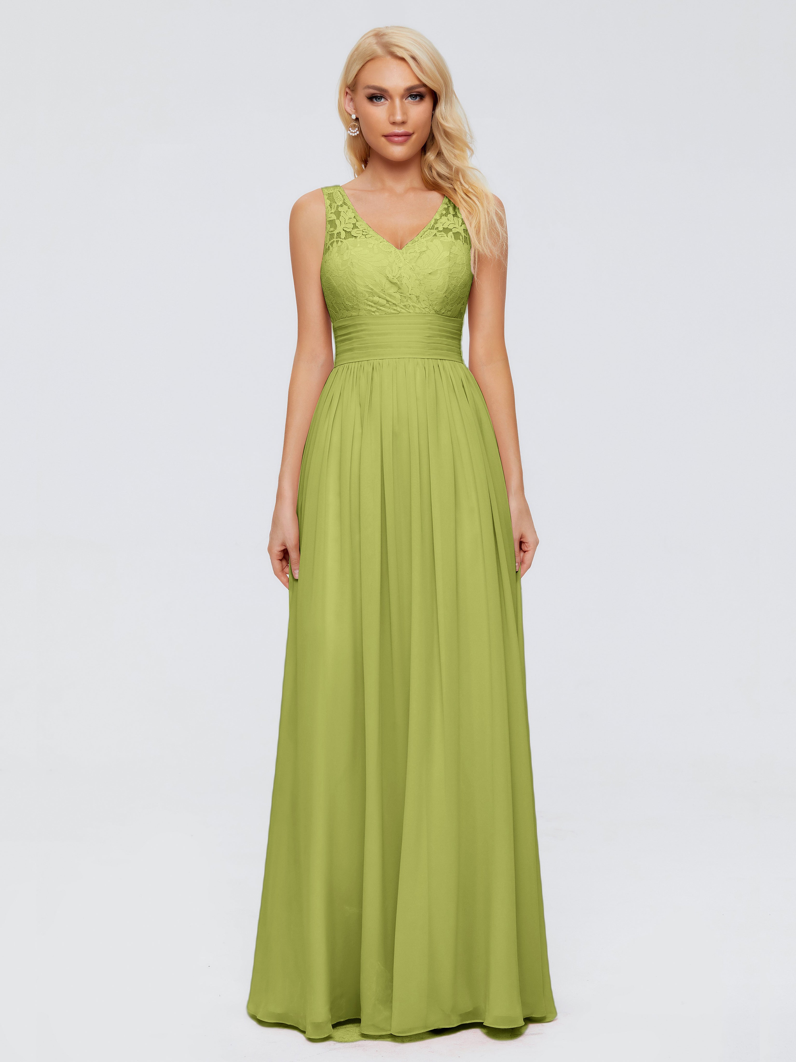 Robes De Demoiselle D'Honneur Trèfle Trapèze Sans Manches Col V Bretelle Mousseline Robes Demoiselle D'Honneur