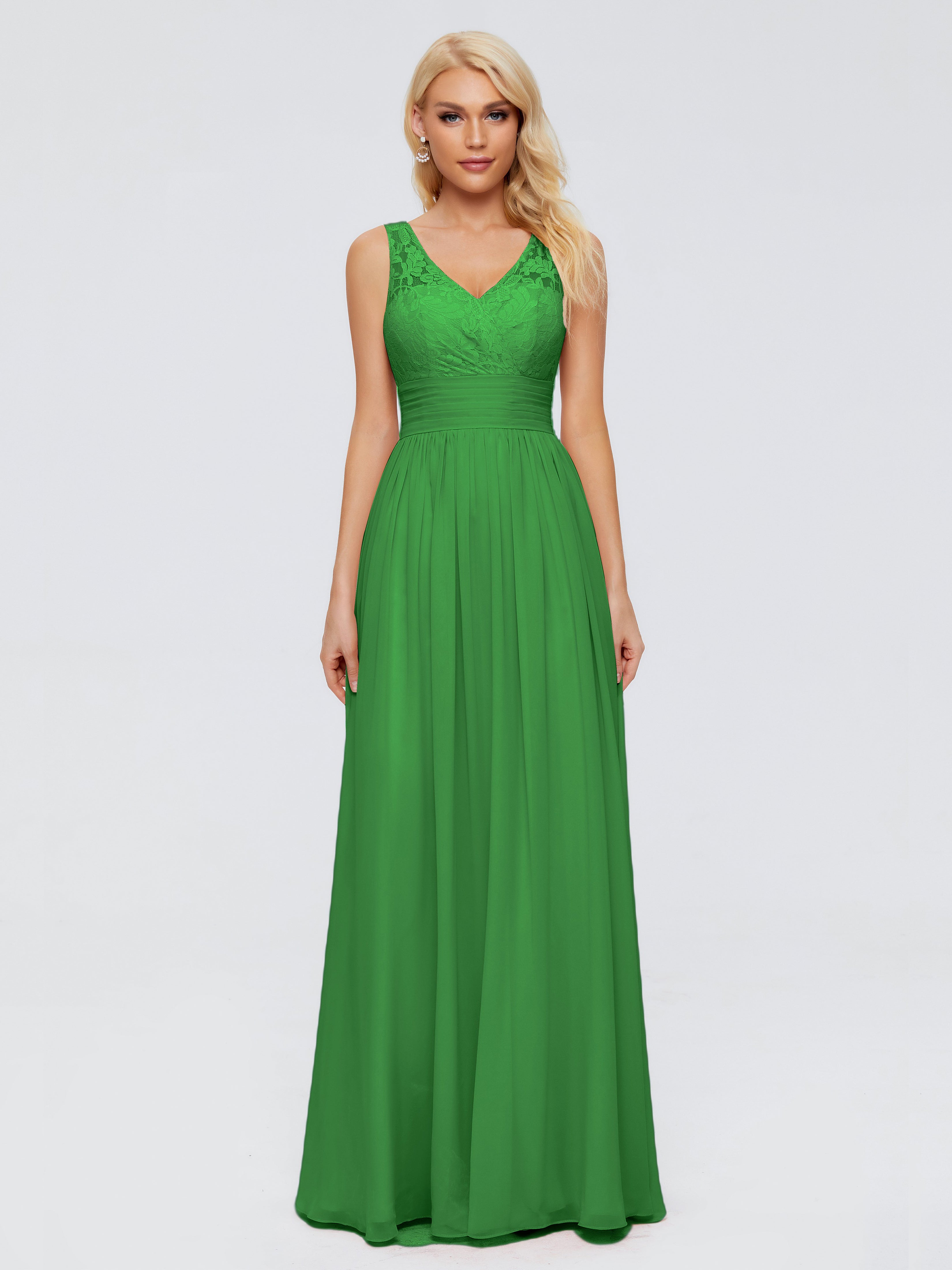 Robe Demoiselle D Honneur Vert Trapèze Col V Bretelle Mousseline Robes Demoiselle D'Honneur