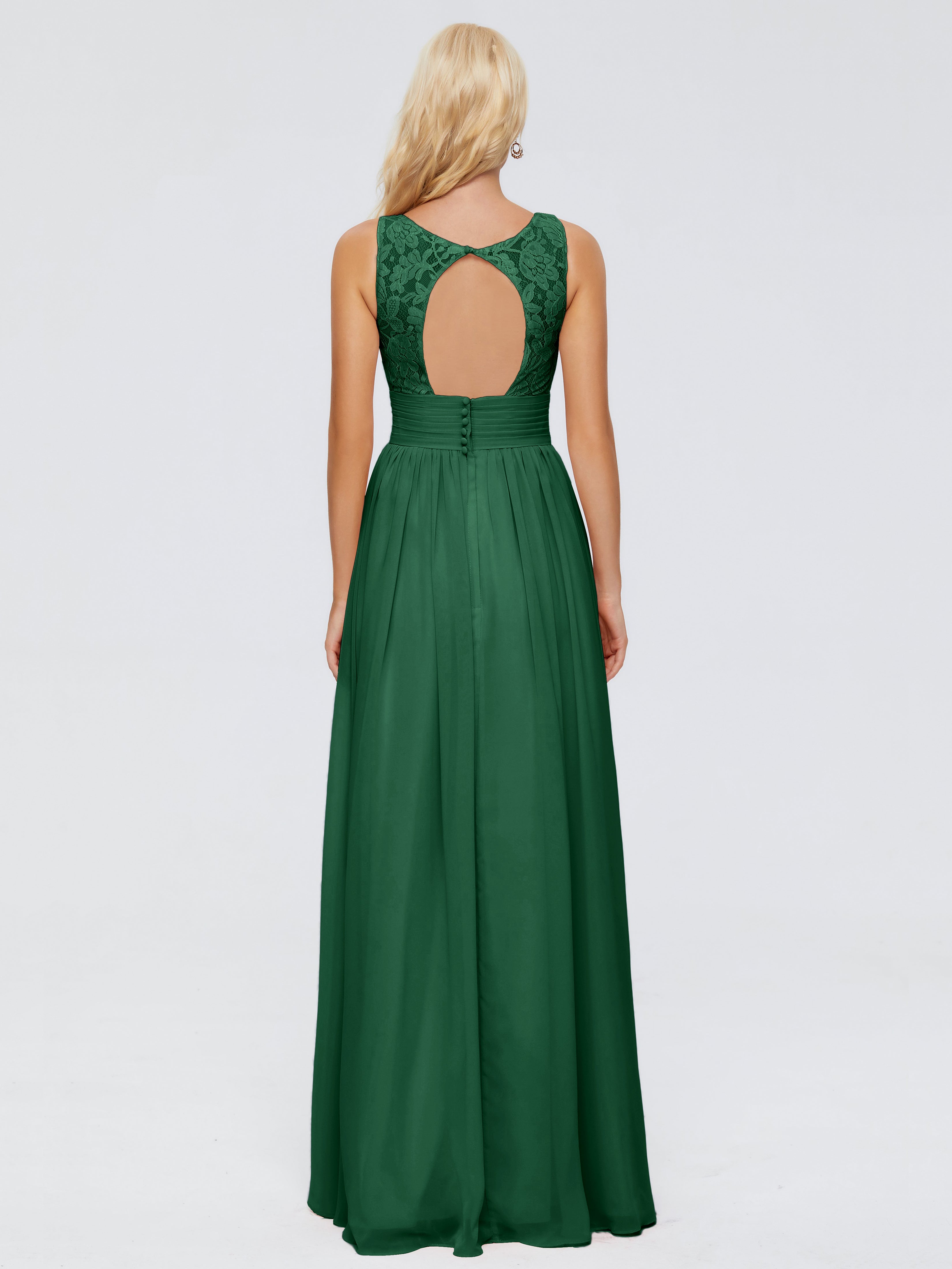 Robes De Demoiselle D'Honneur Vert Foncé Trapèze Col V Bretelle Mousseline Robes Demoiselle D'Honneur