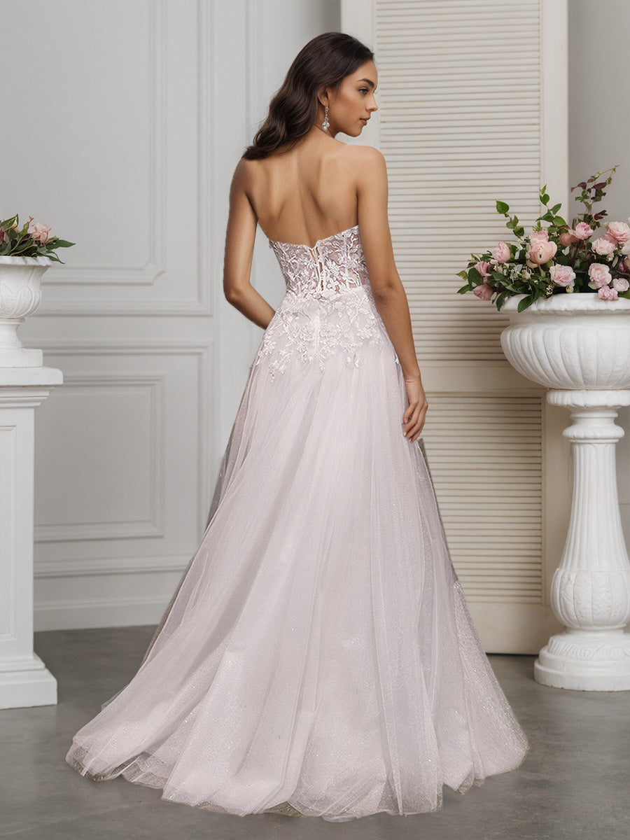 Cicinia Ivoire Robe de Mariée A-Line en Tulle Appliqués Taille Transparente Luxueuse