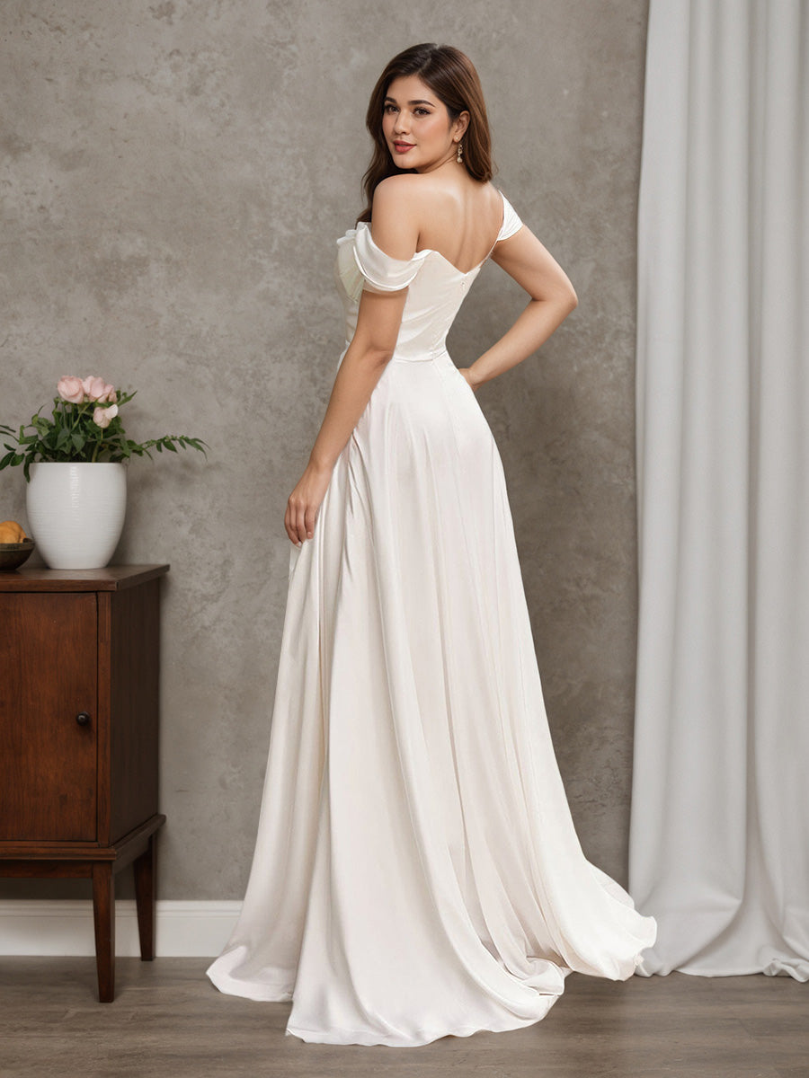 Cicinia Robe de Mariée Longue A-Line Épaules Dénudées Fente Ravissante