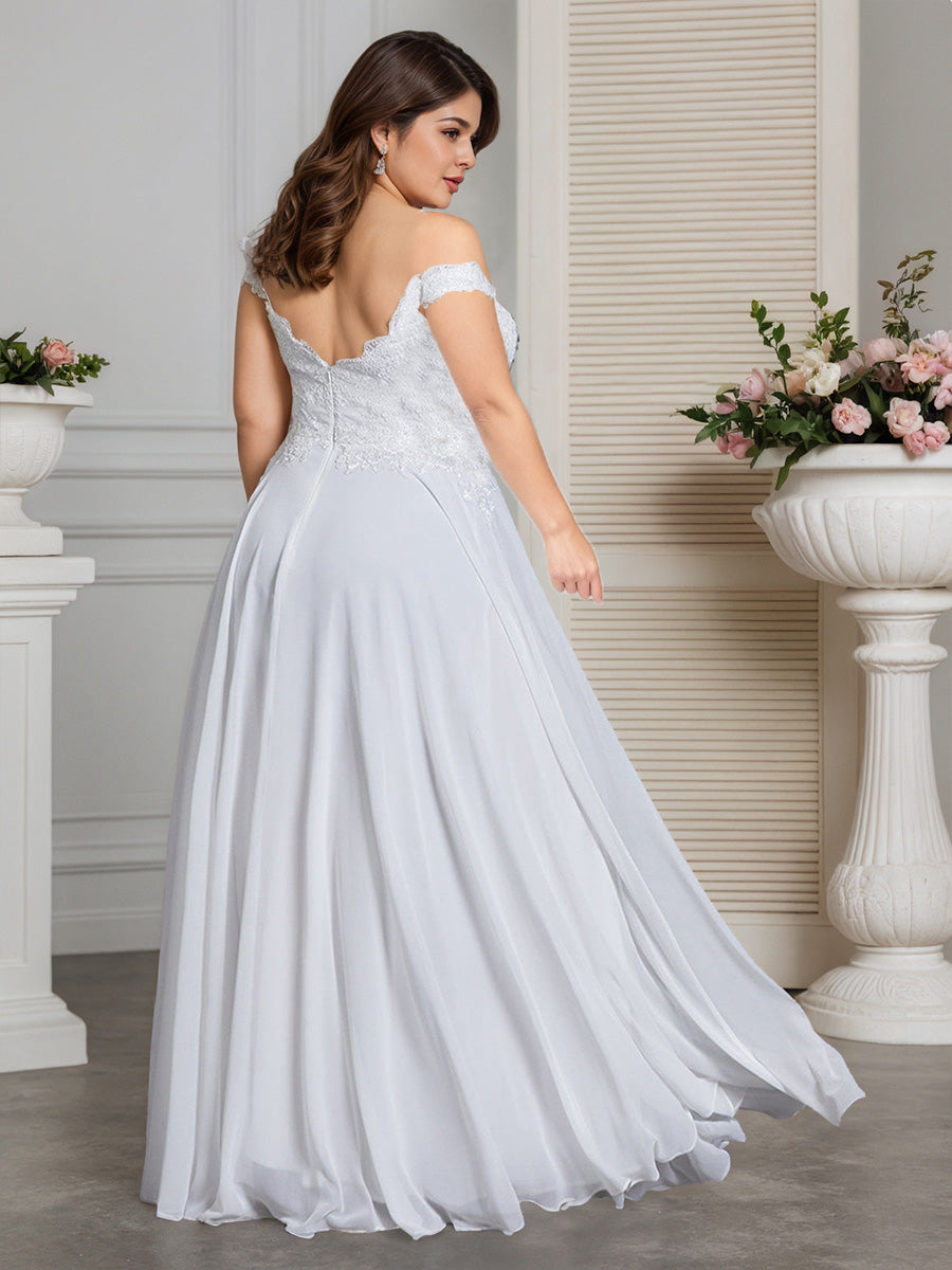 Cicinia Ivoire Robe de Mariée A-Line en Mousseline Appliqués Dentelle Épaules Dénudées