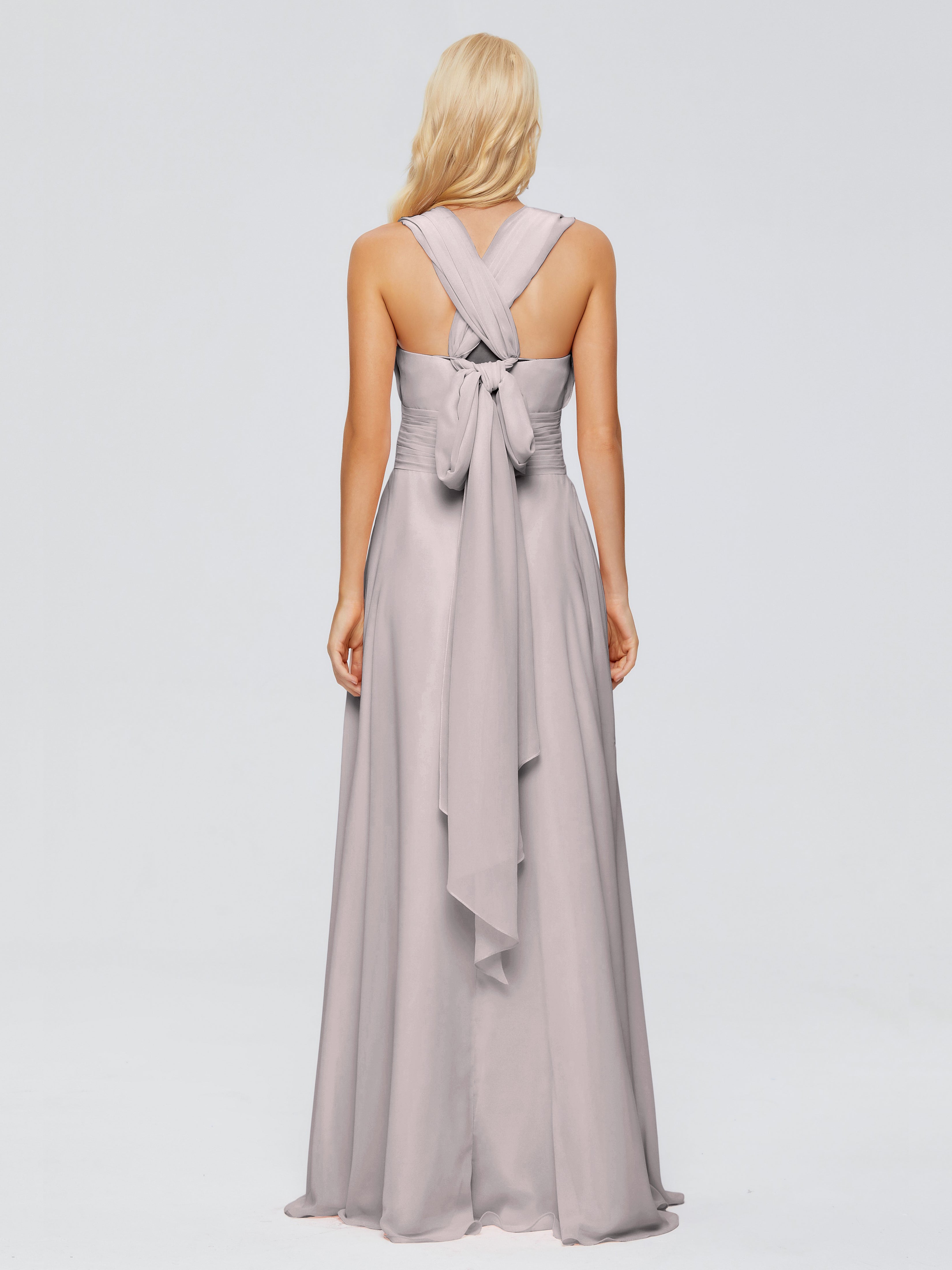 Robe Demoiselle D Honneur Argentée Trapèze Bretelle Ruban Mousseline Robes Demoiselle D'Honneur