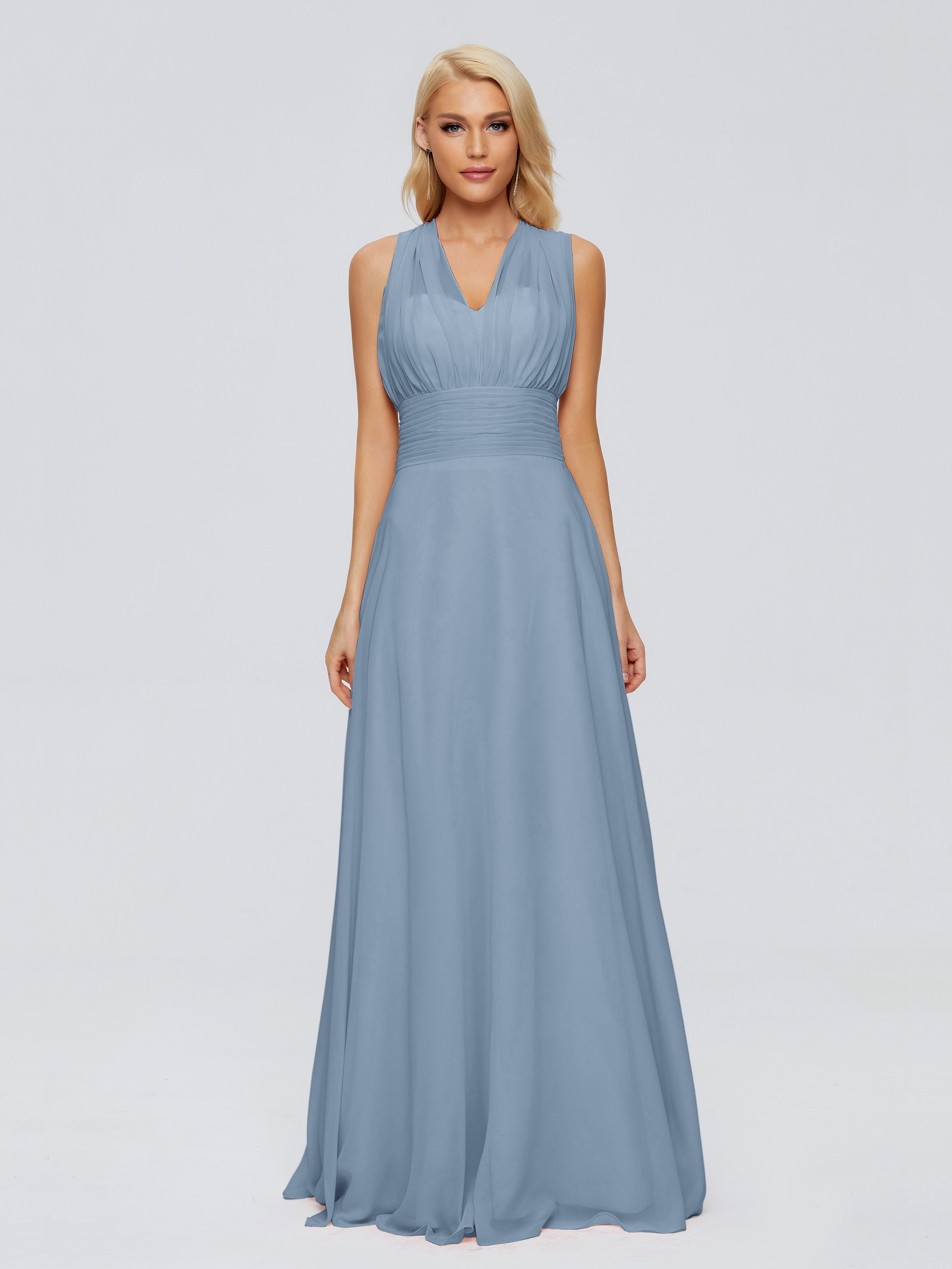 Robes De Demoiselle D'Honneur Bleu De Schiste Trapèze Bretelle Ruban Mousseline Robes Demoiselle D'Honneur