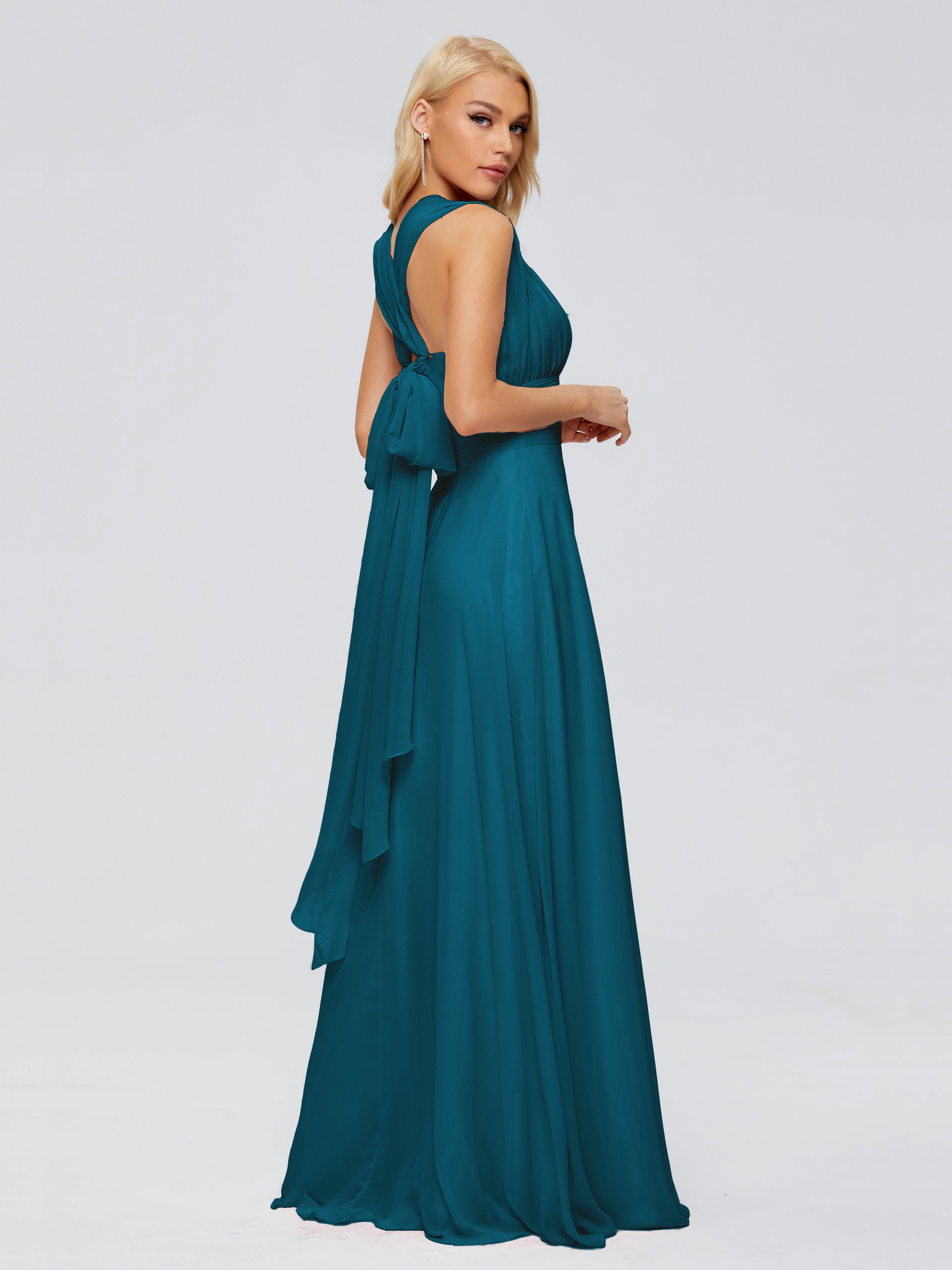 Robe De Demoiselle D'Honneur Bleu Encre Trapèze Bretelle Ruban Mousseline Robes Demoiselle D'Honneur